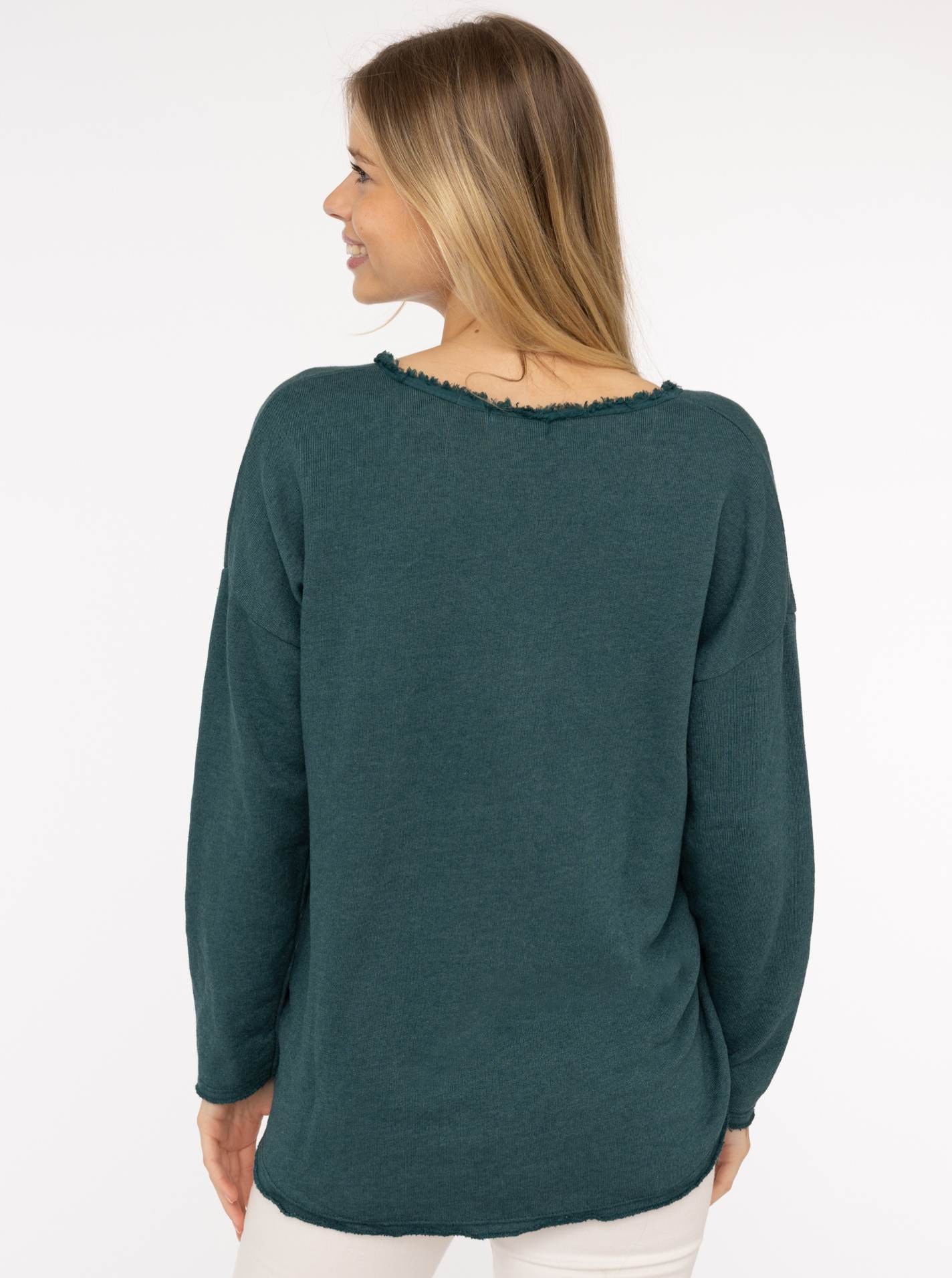 Zwillingsherz Sweatshirt »"Positive Mind"«, ausgefranster V-Ausschnitt, Used Look, Langarm, Schriftzug
