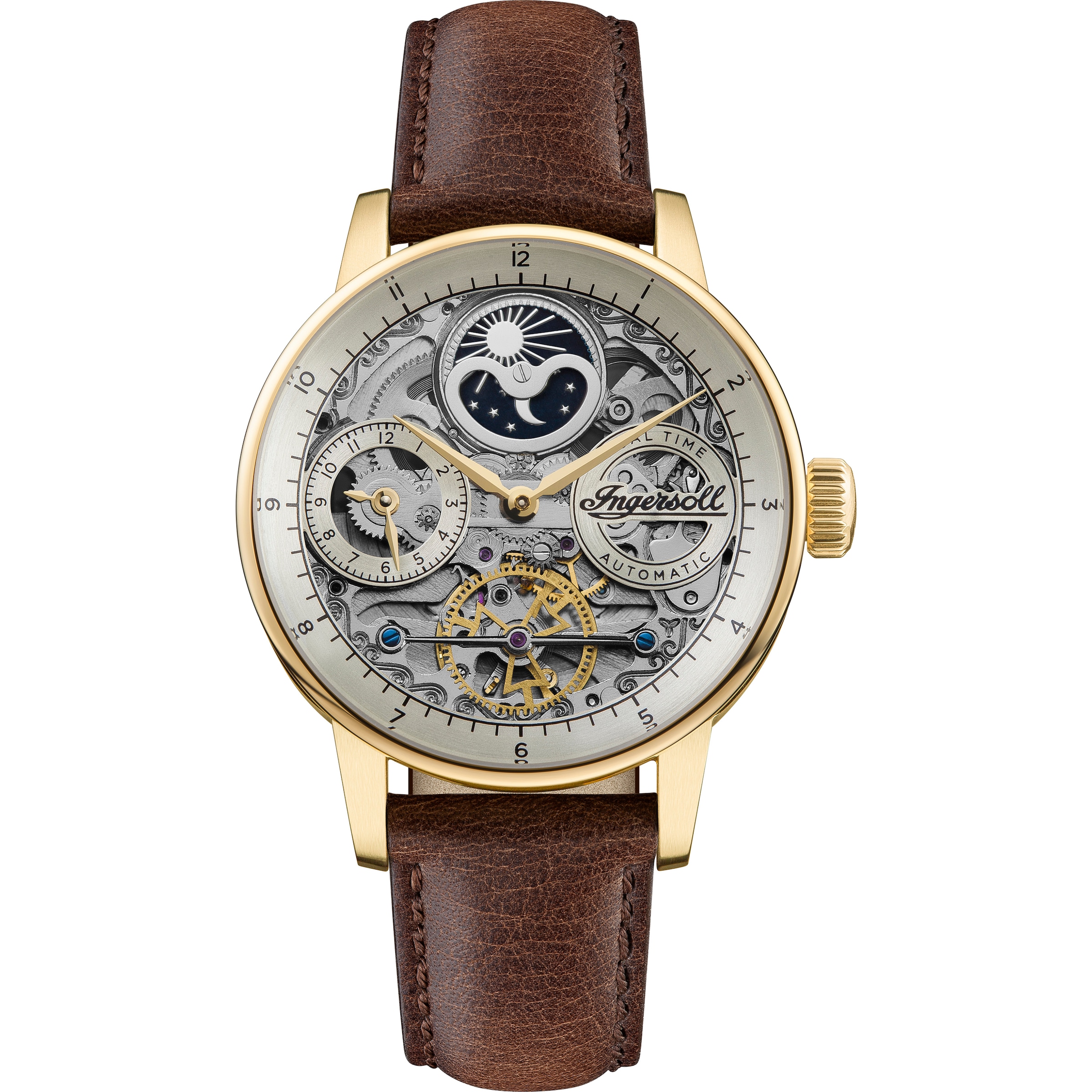 Ingersoll Automatikuhr »The Jazz« Armbanduhr, Herrenuhr, Mechanische Uhr, Lederarmband, analog, Dualzeit