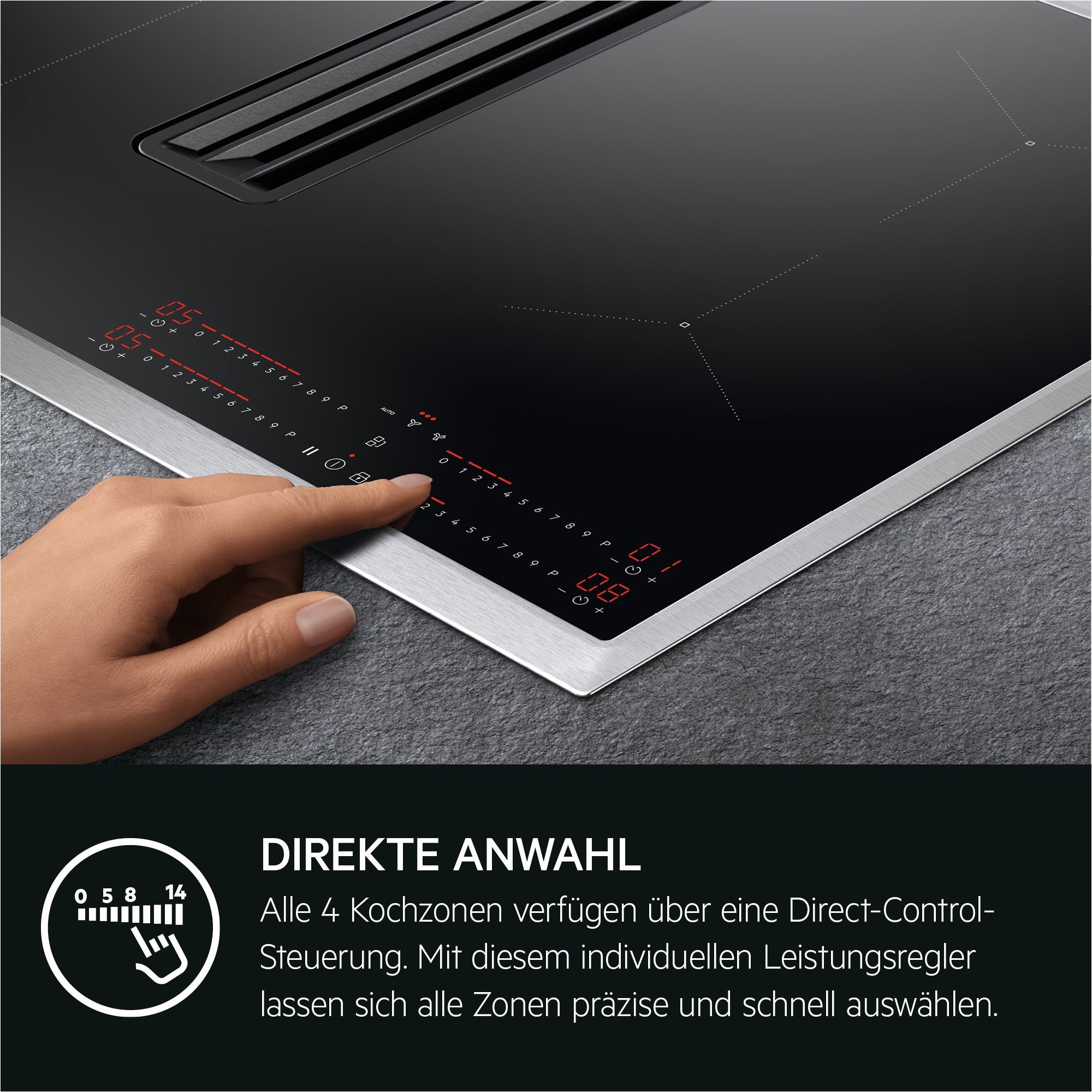AEG Kochfeld mit Dunstabzug »COLI84COXB« vier Kochzonen mit unterschiedlichen Durchmessern, mit Timer-Funktion