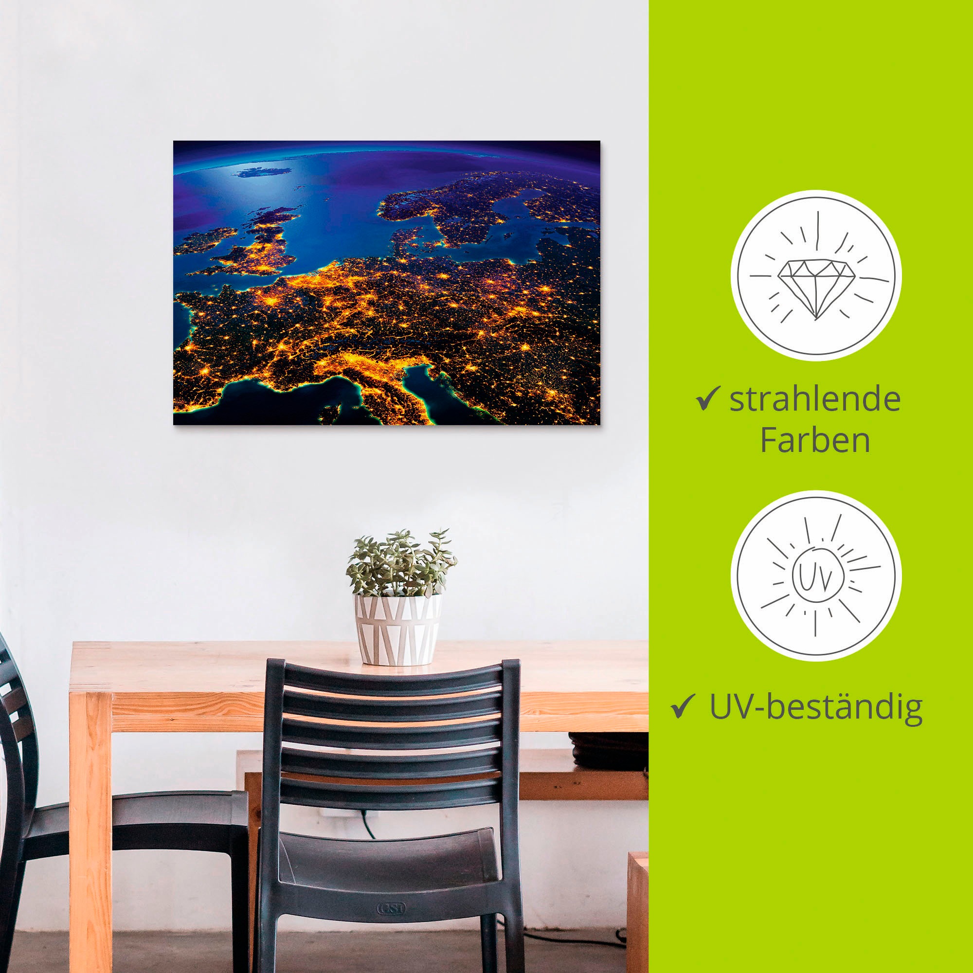 Artland Wandbild »Zentral Europa vom Weltraum«, Weltall & Kosmos, (1 St.), als Alubild, Outdoorbild, Leinwandbild, Poster, Wandaufkleber