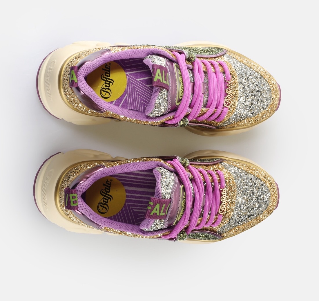 Buffalo Sneaker »BINARY GLAM«, Freizeitschuh, Chunky-Sneaker, Schnürschuh mit Glitter