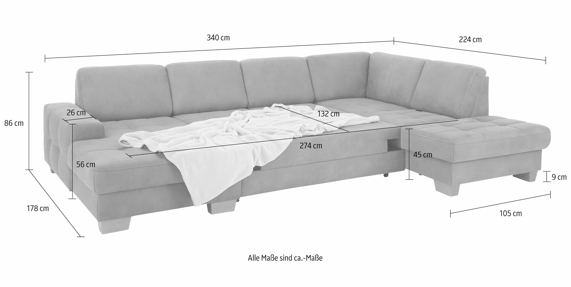 Home affaire Wohnlandschaft »Puccini U-Form«, mit Federkern, Sitztiefenverstellung, Kontrastnaht