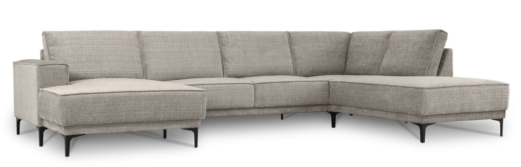 Places of Style Wohnlandschaft »XXL Sofa Oland, Struktur, Flachgewebe, Luxus-Microfaser, Boucle«, U-Form, 345 cm, Wellenunterfederung, Skandi-Design, Metallfüße