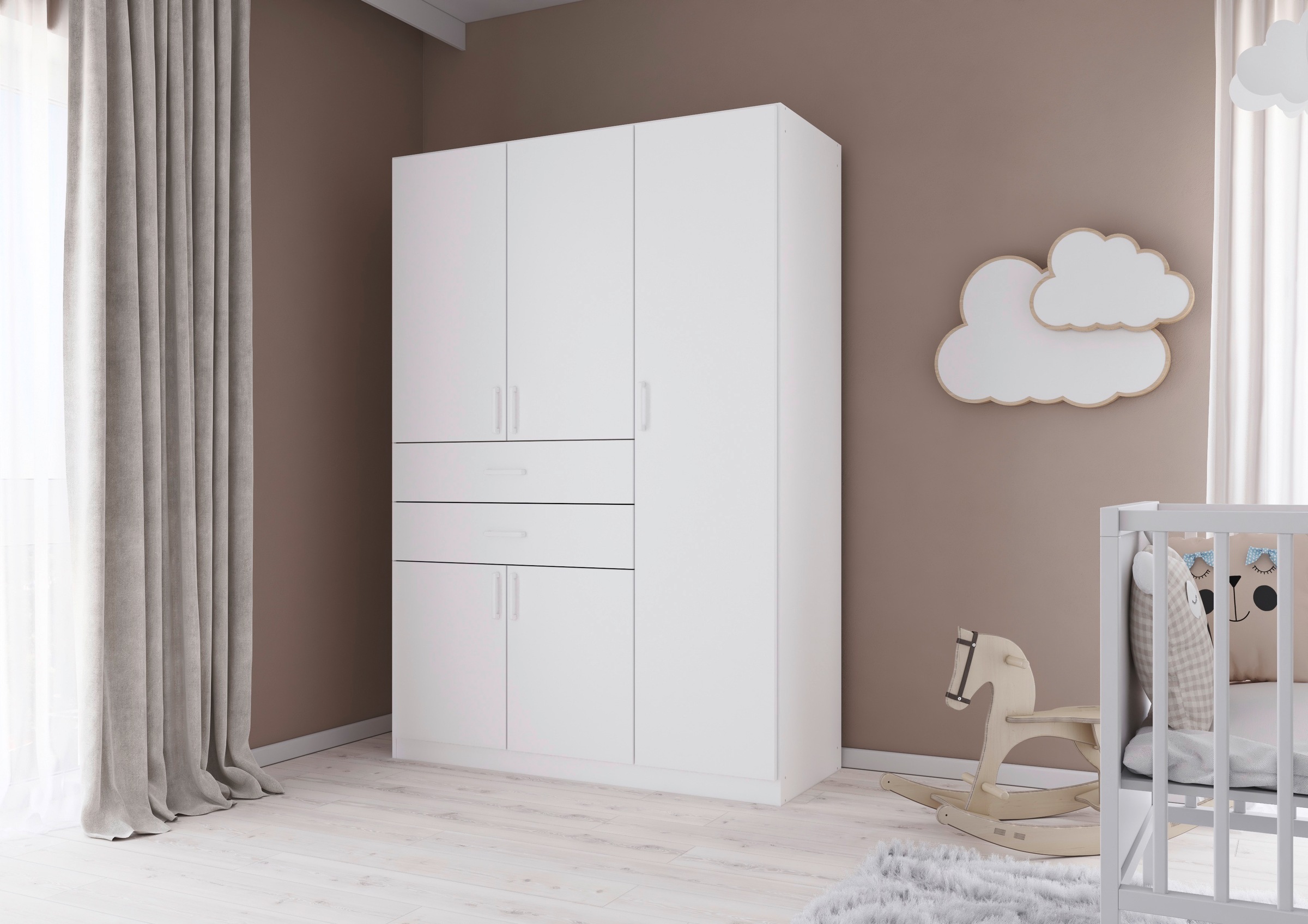 rauch Drehtürenschrank »Kleiderschrank Schrank Garderobe MAIKA mit Dekor-Front«, 2 Schubladen, in verschiedenen Breiten, Höhen, Farben, MADE IN GERMANY