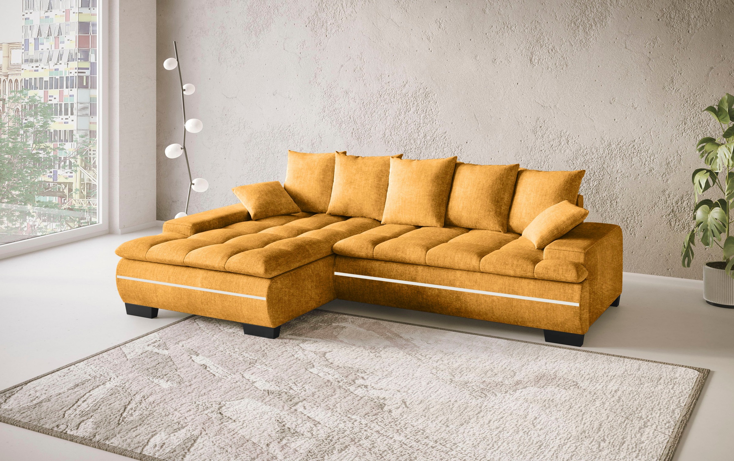 Mr. Couch Ecksofa »Haiti II, L-Form«, RGB-LED Beleuchtung, Kaltschaum, wahlweise mit Bett, Bettkasten