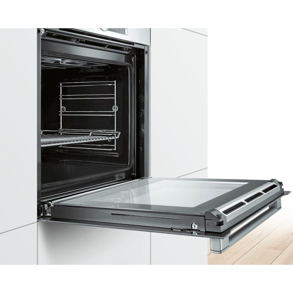 BOSCH Dampfbackofen »HSG636B«, Serie 8, mit Teleskopauszug nachrüstbar, ecoClean Direct, 4D-Heißluft-Eco-Ober-/Unterhitze Eco-Umluft-Infra-Grill-Großflächengrill-Kleinflächengrill-Pizzastufe-Sanftgaren-Vorwärmen-Warmhalten, mit Auftaufunktion