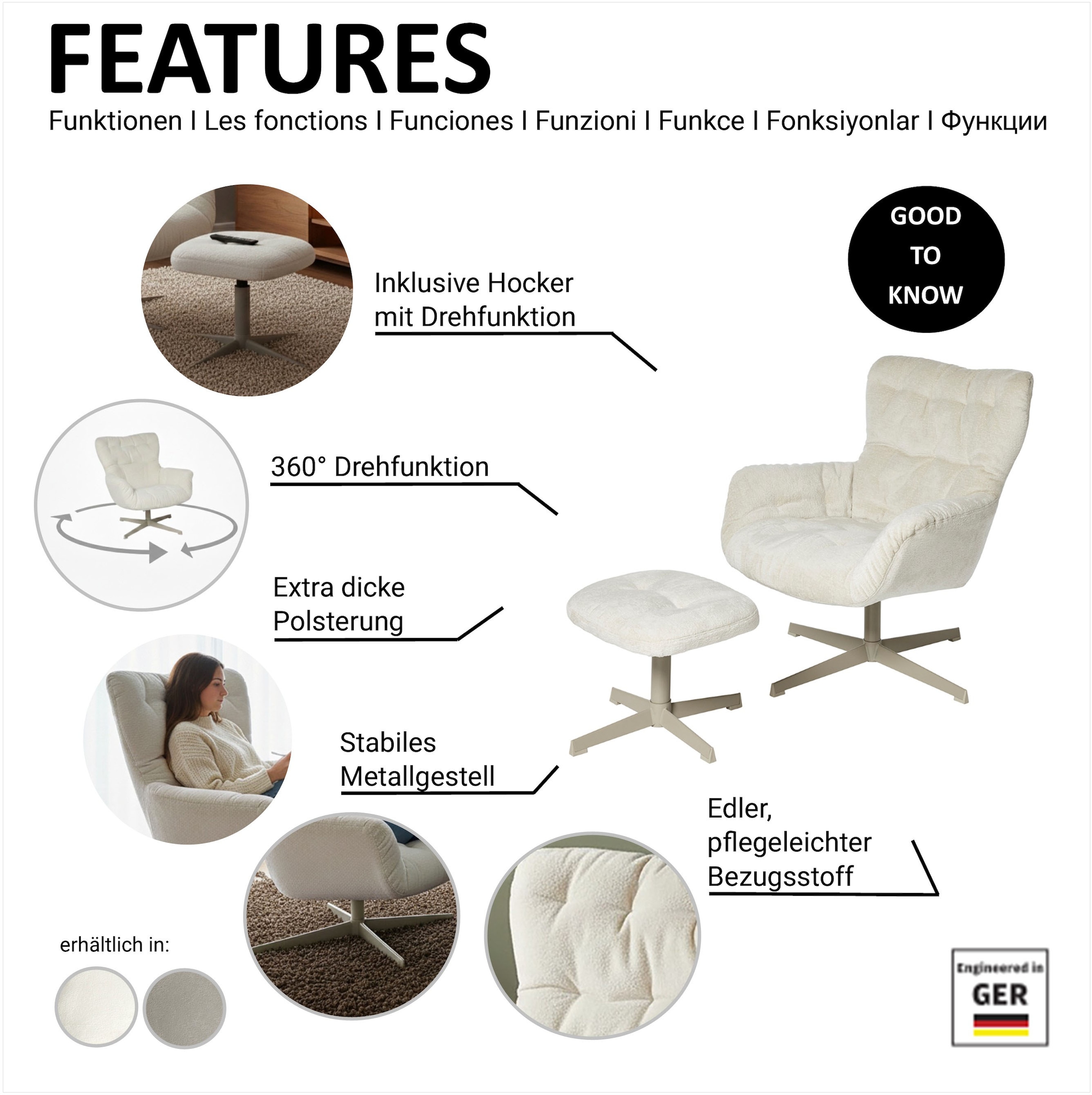 Jahnke Sessel »LOUNGE COSY TWIST PLUS« Loungesessel inkl. Hocker, bequeme Polsterung & Armlehnen, drehbar