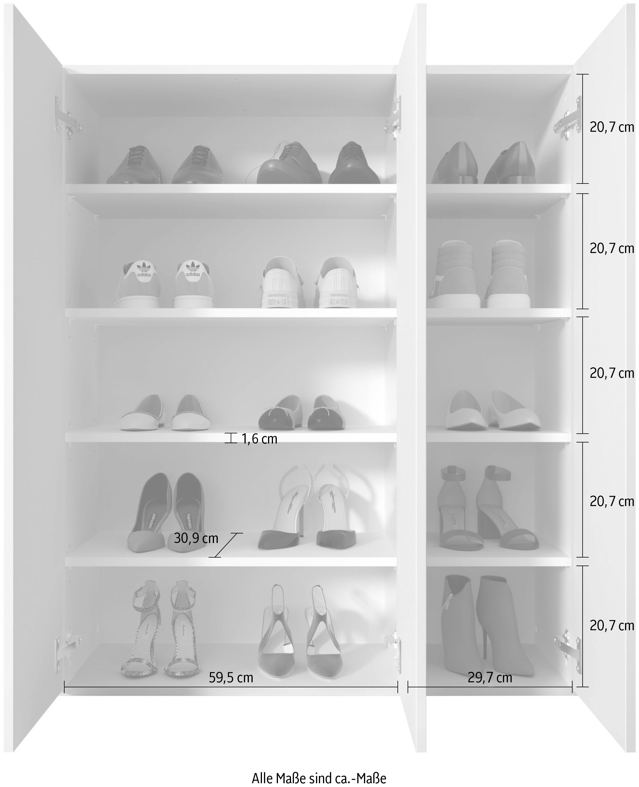 INOSIGN Schuhschrank »SMILE Breite 95 cm, Höhe 116 cm, Schuhregal mit 5 Ebenen,«, Schuhkommode in Weiss Hochglanz Lack