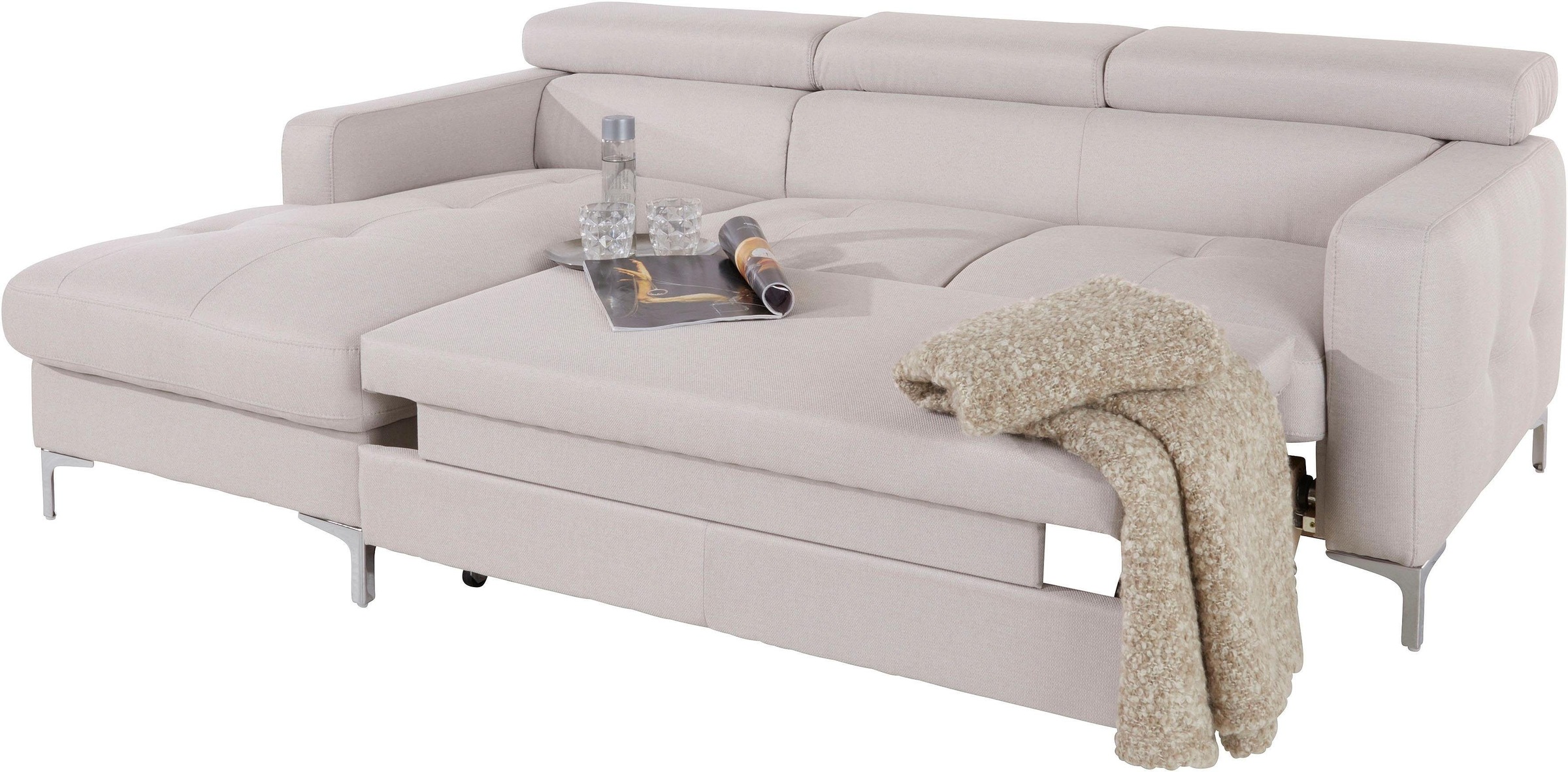 COTTA Polstergarnitur »Sammy L-Form«, (Set), Set bestehend aus: Ecksofa mit Kopfteilverstellung & Hocker