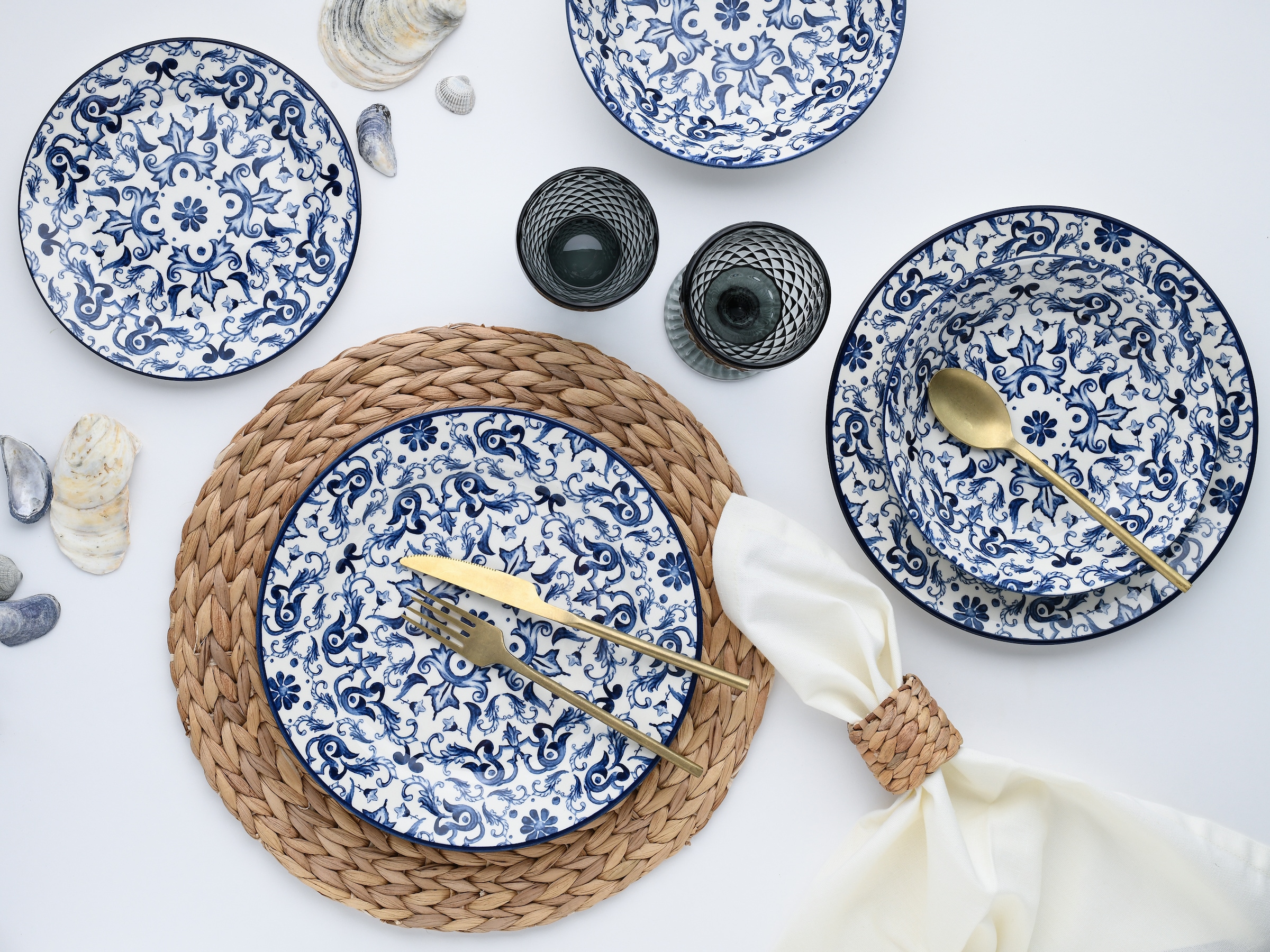 CreaTable Teller-Set »Fresco Blau, Teller Set 12-tlg« Ornamentmotiv, Mediterran