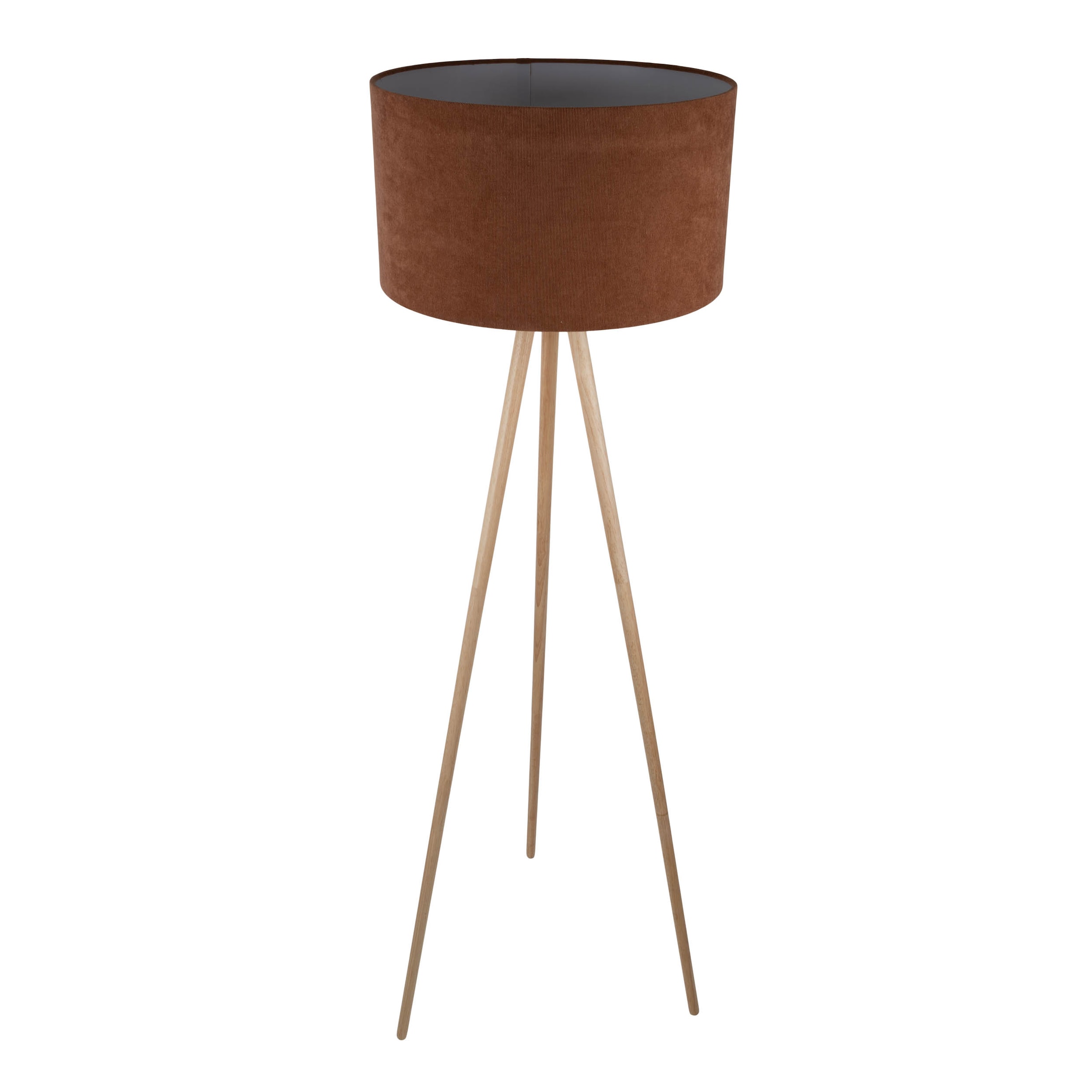 näve Stehlampe »Ardita« E27 1 Stk. Schirm Textil (Cord) braun, Gestell Dreibein Holz natur, H: 152cm, E27
