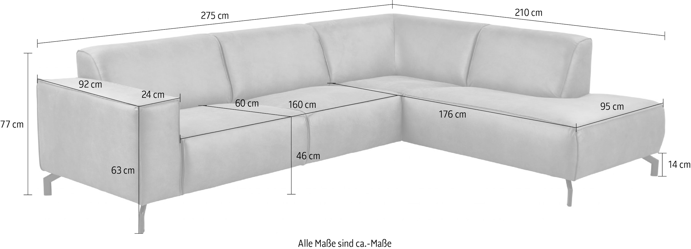 Places of Style Ecksofa Lorcan, in Lederoptik oder Strukturstoff lieferbar