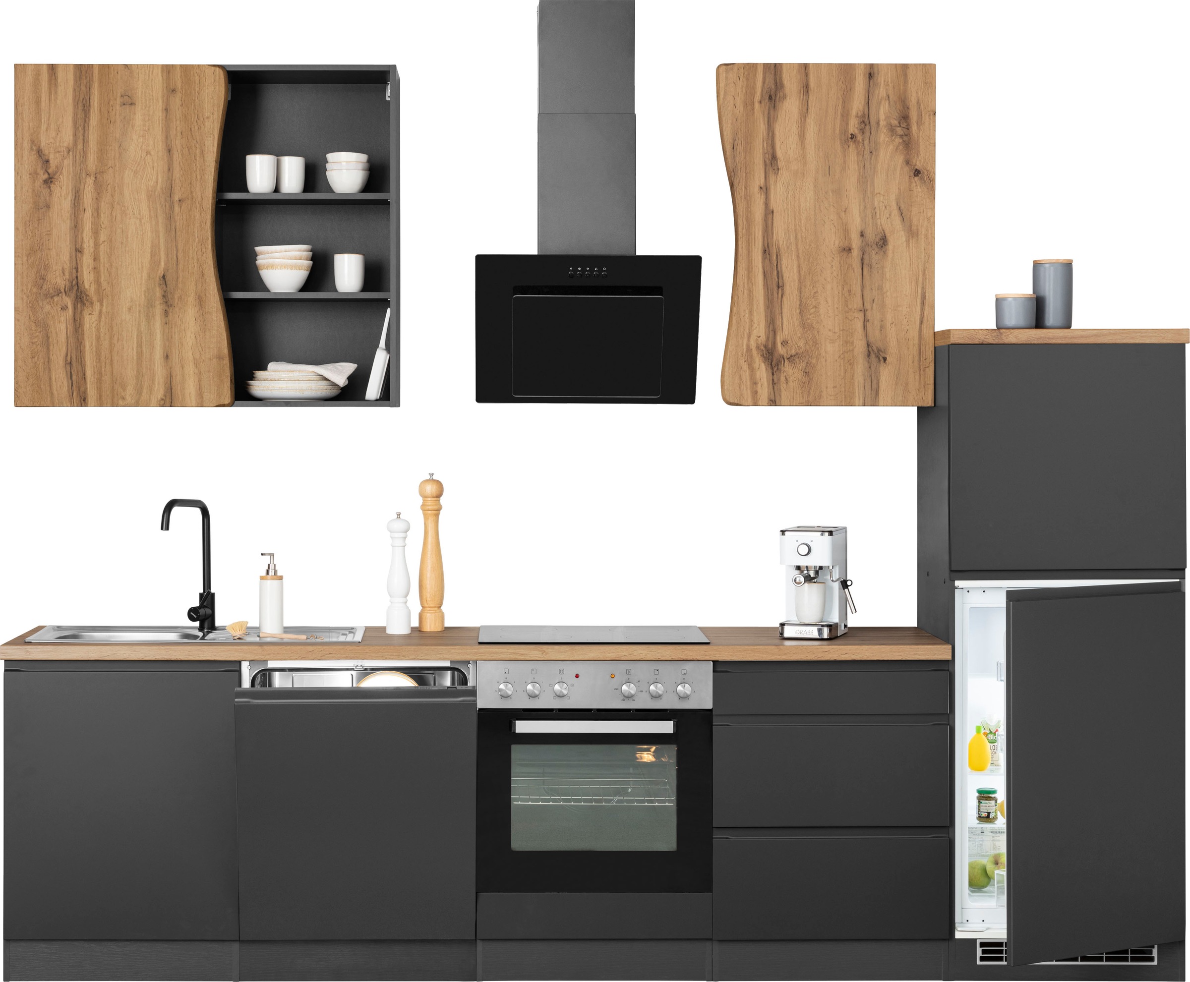 KOCHSTATION Küchenzeile »KS-Bruneck« 300cm breit, wahlweise mit oder ohne E-Geräte, hochwertige MDF-Fronten