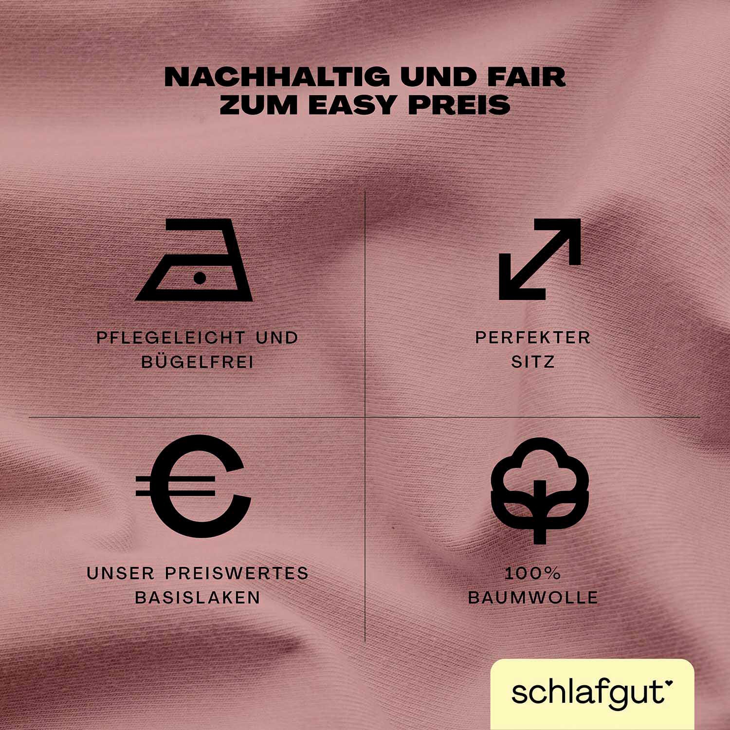 Schlafgut Spannbettlaken »EASY JERSEY Bettlaken, 150 g/m², 100% Baumwolle, Spannbetttuch« Spannbettlaken bis 22 cm Höhe, bügelfrei, pflegeleicht, perfekter Sitz