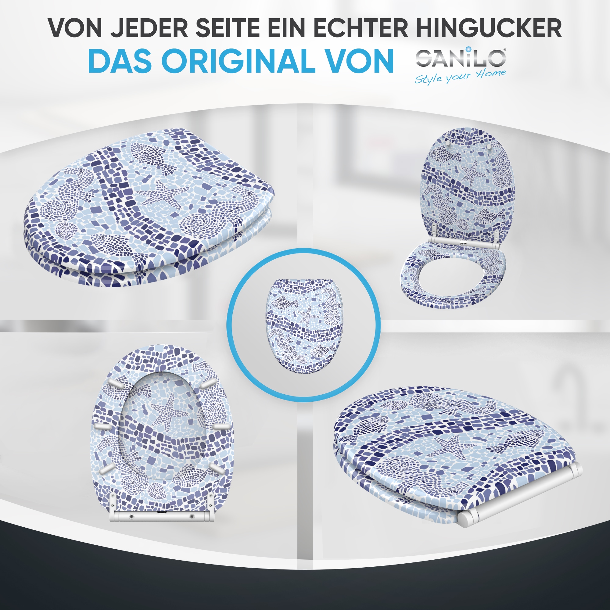 Sanilo WC-Sitz »Mosaic World mit Absenkautomatik & Quick Release« Premium Toilettendeckel, abnehmbar, leichte Montage von oben