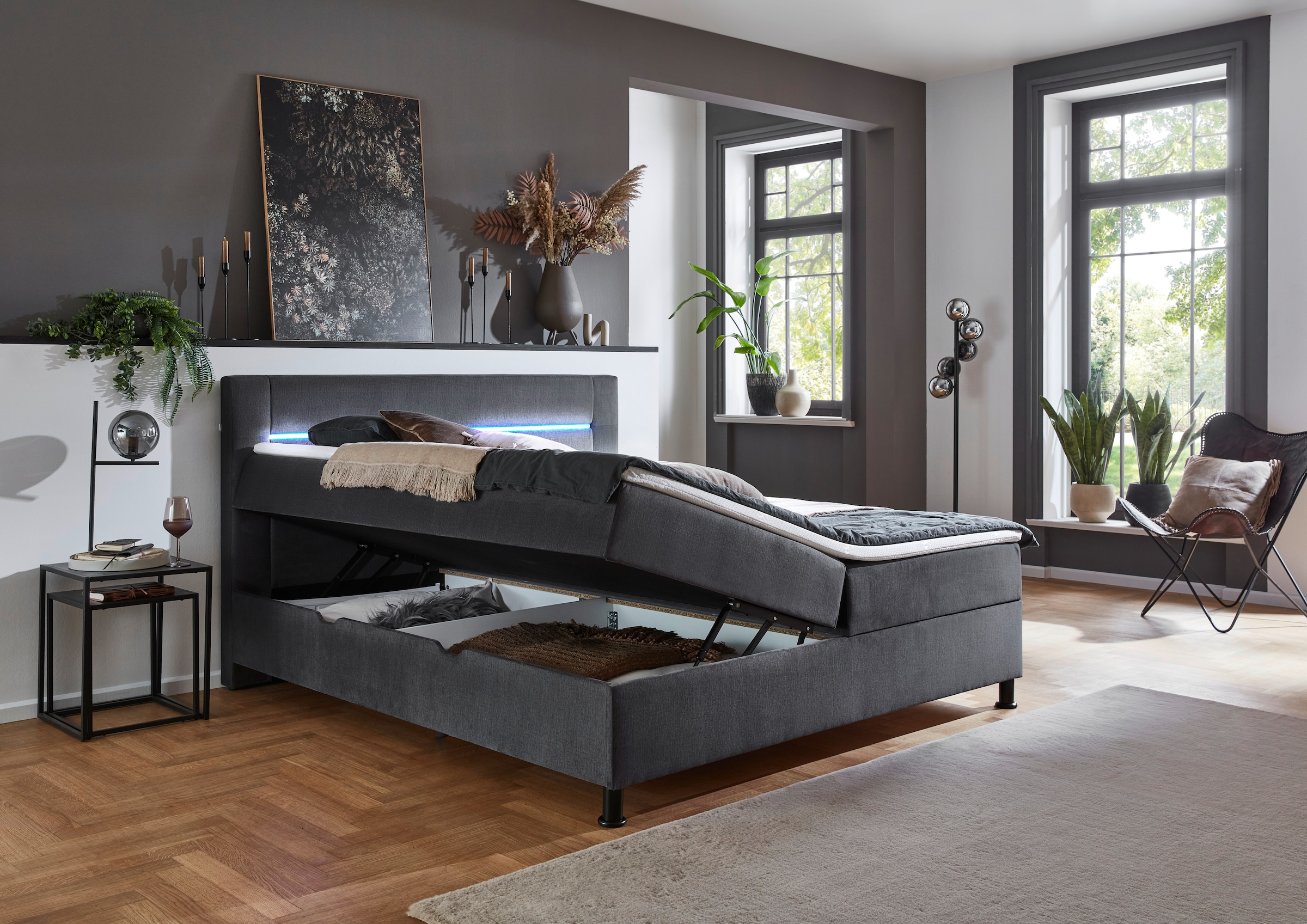 INOSIGN Boxbett »Escalon LED mit Bettkasten, inkl. Topper, LED-Lichtleiste im Kopfteil«, erhältlich in den Breiten 120x200cm und 180x200cm