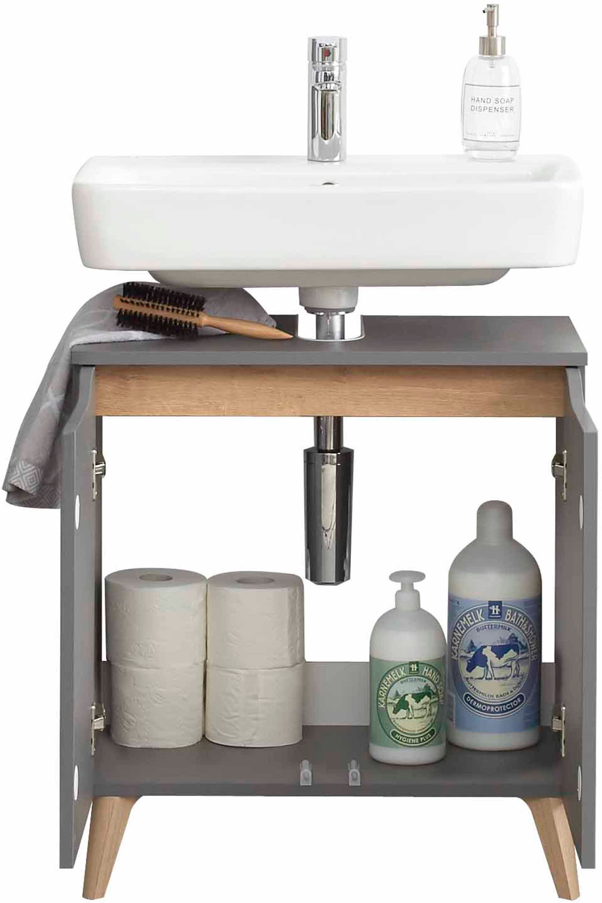 Saphir Badmöbel-Set »Quickset 5-teilig, Waschbeckenunterschrank mit LED-Spiegelschrank«, (5 St.), Hochschrank, Unterschrank, Hängeschrank, inkl. Türdämpfer, 9 Türen