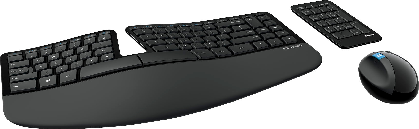 Microsoft Wireless-Tastatur »Sculpt Ergonomic Desktop«, (Ziffernblock-Handgelenkauflage-ergonomische Form-Multimedia-Tasten-Funktionstasten)