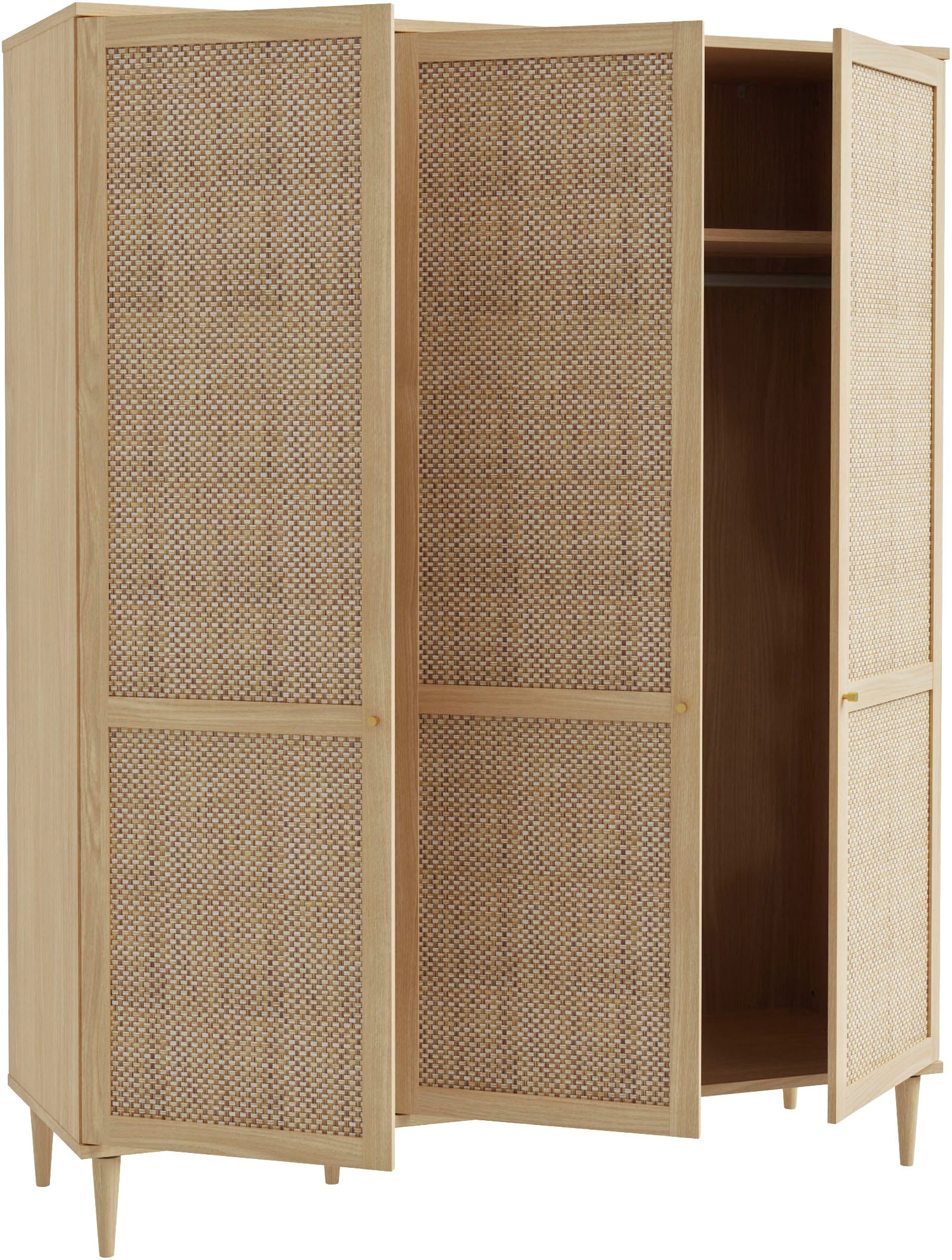 OTTO home Kleiderschrank »ELLIAN mit natürlicher Geflechtoptik und warmem Holzdekor« Holzfüße, Metallgriffe, Made in EU, viel Stauraum, FSC® zertifiziert