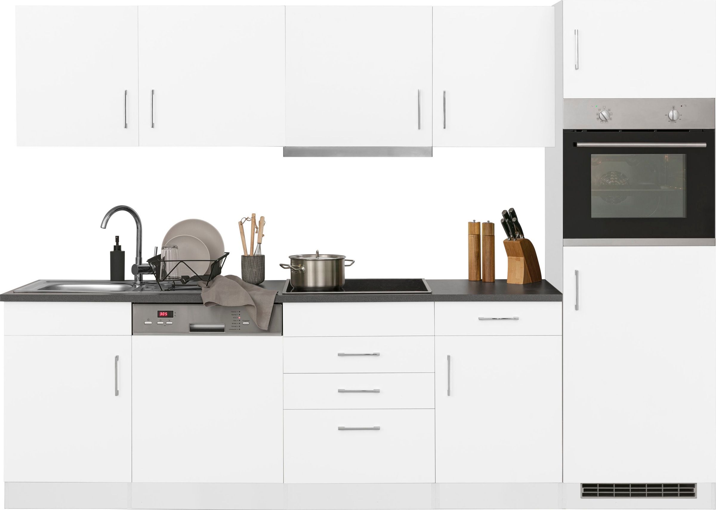 Küchenzeile »Paris«, mit E-Geräten, Breite 280 cm, wahlweise mit Induktionskochfeld