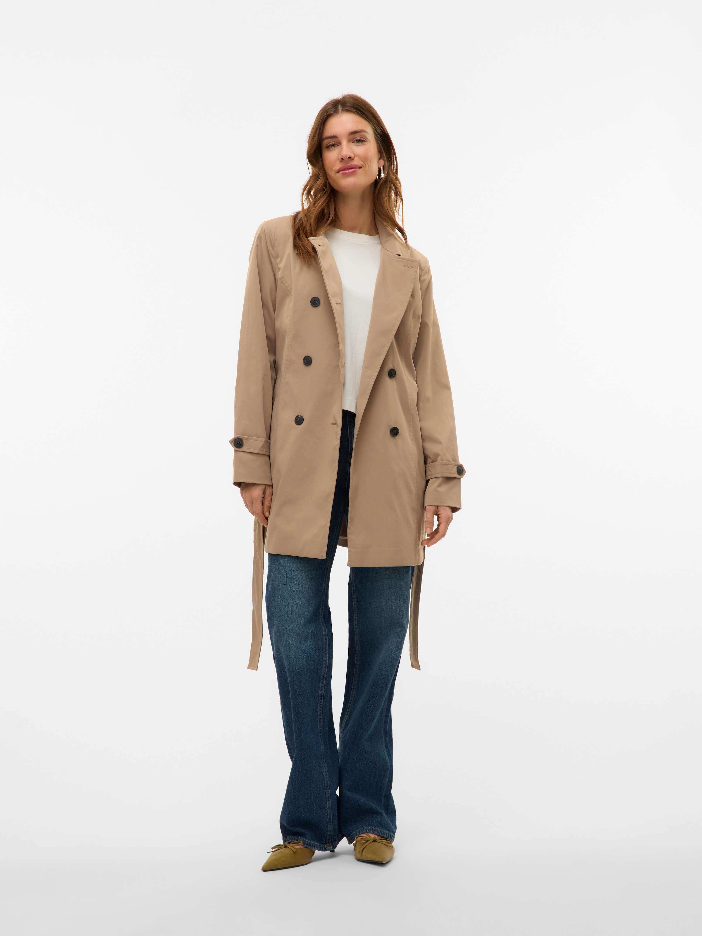 Vero Moda Trenchcoat »VMCHELSEA OLIVIA TRENCHCOAT NOOS« kurzer 2-Reiher mit abnehmbarem Bindegürtel