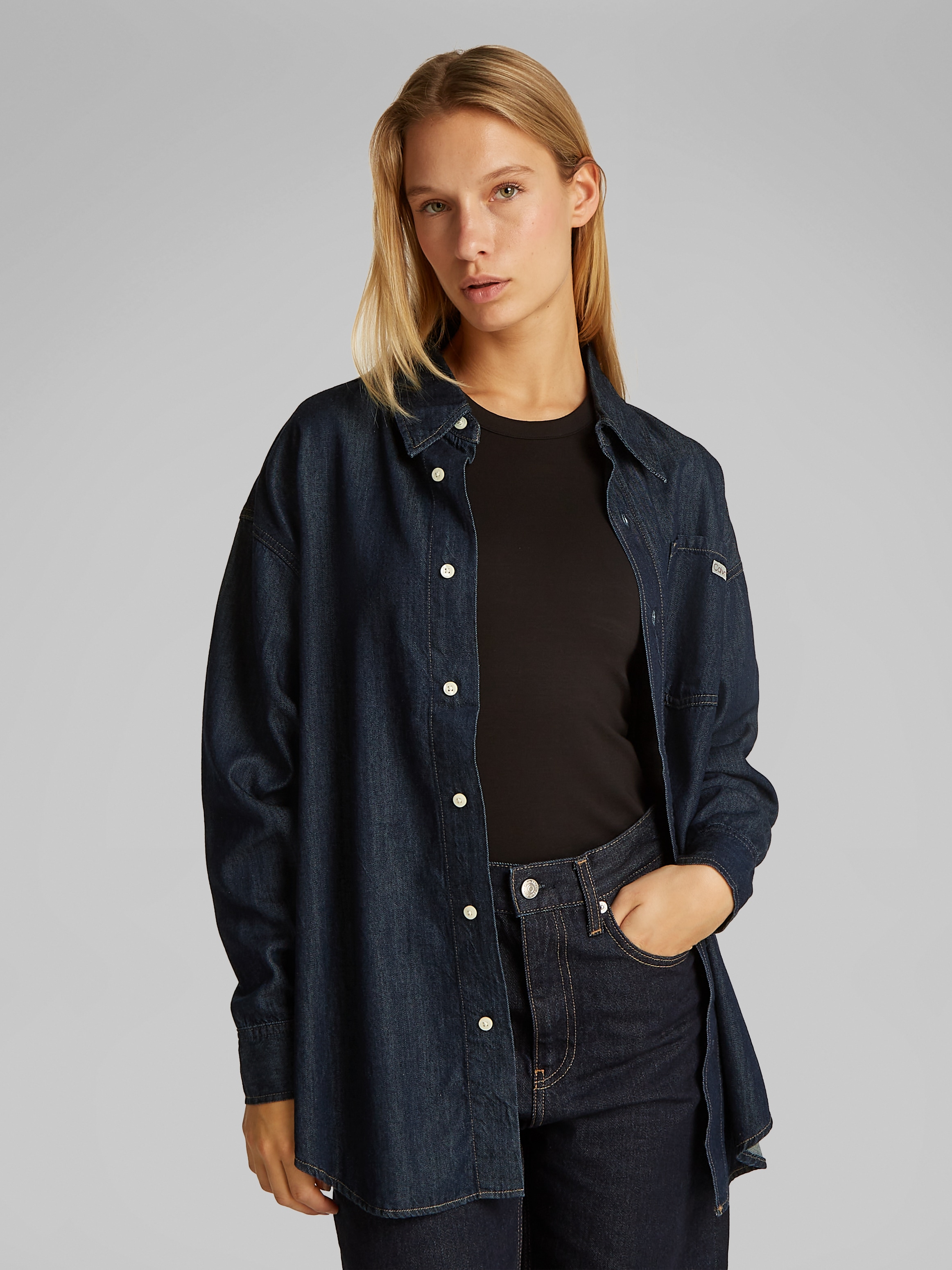 Calvin Klein Jeans Jeansbluse »OVERSIZED LS DENIM SHIRT«, mit Logostickerei