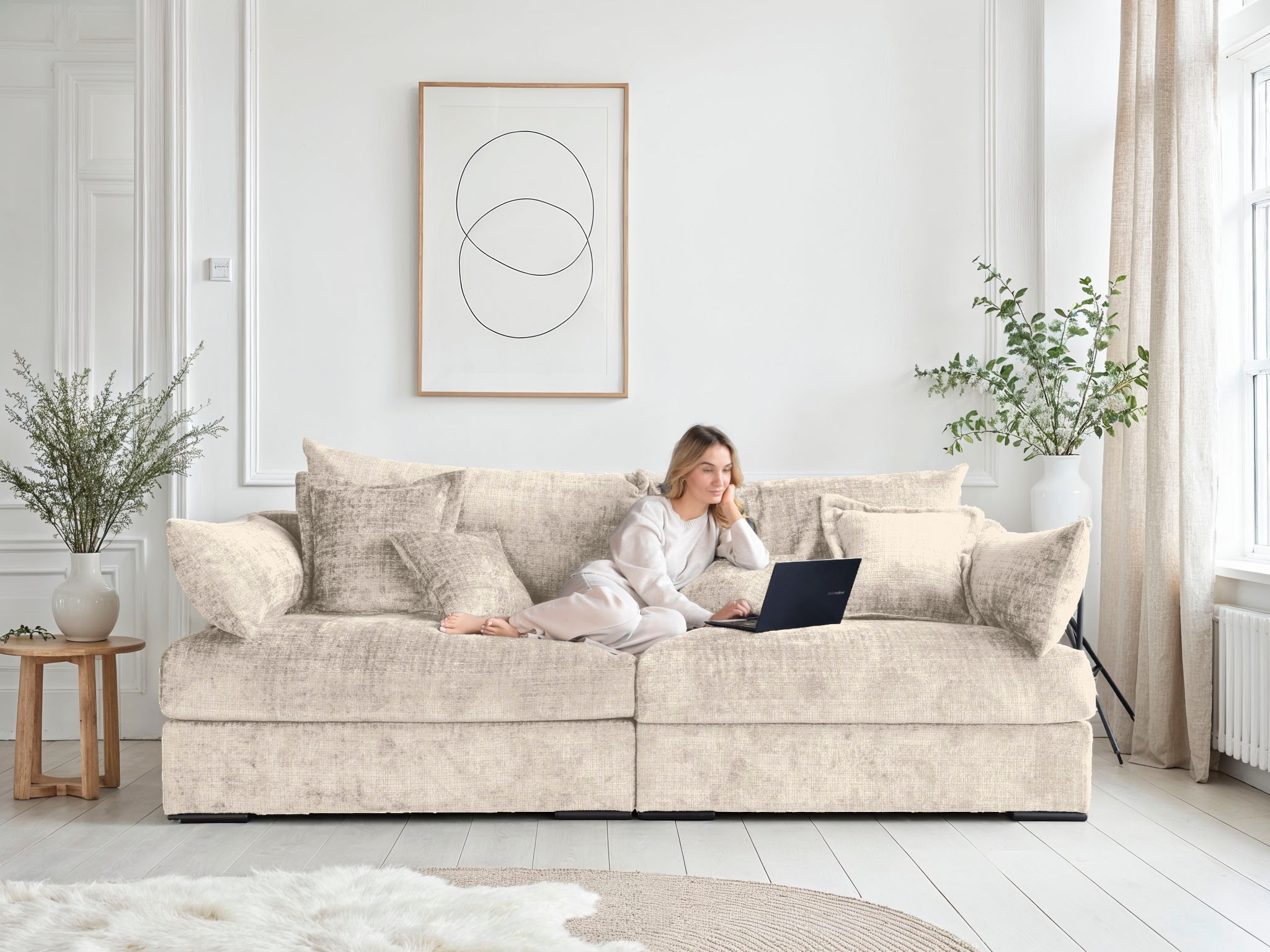 Home affaire Big-Sofa »Casa, Breite 190 cm« Mega-Sofa, in Cord oder Chenille-Struktur wählbar, mit Federkern