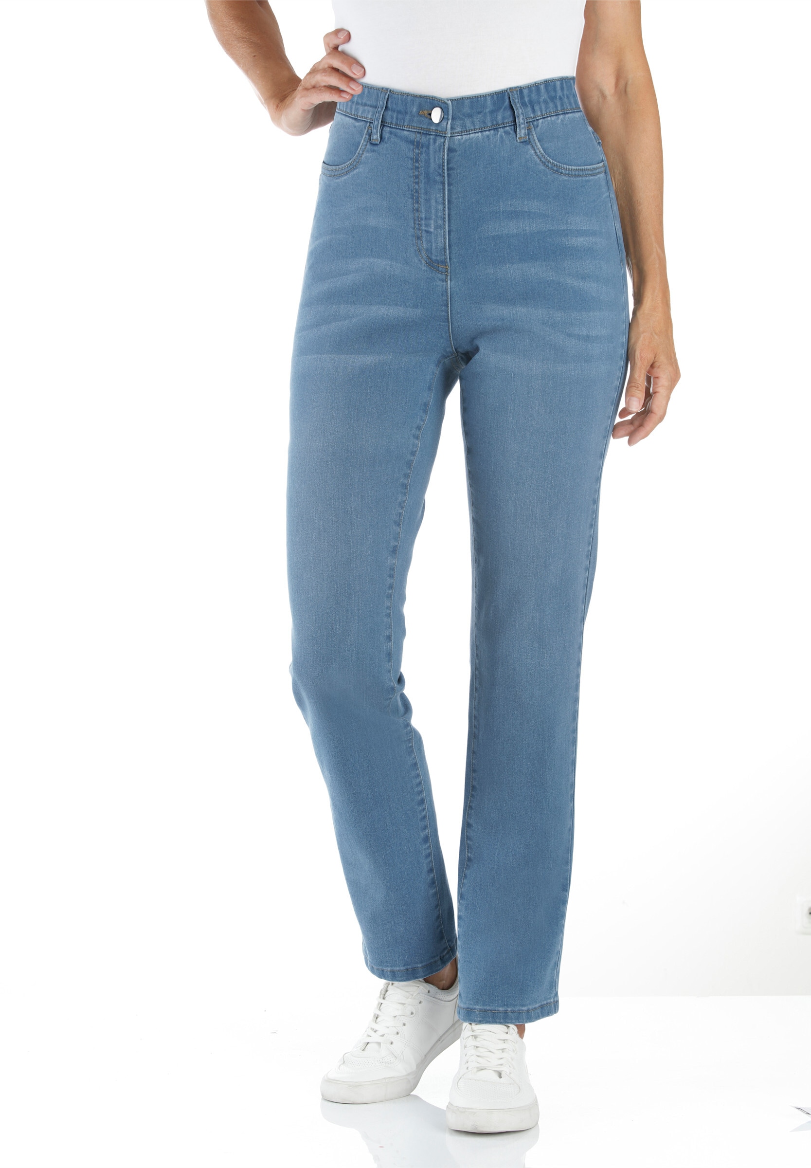 Sieh an! Bequeme Jeans »Jeans High-waist-Jeans mit innenliegendem Dehnbund« mit elastischem High-Waist-Bund
