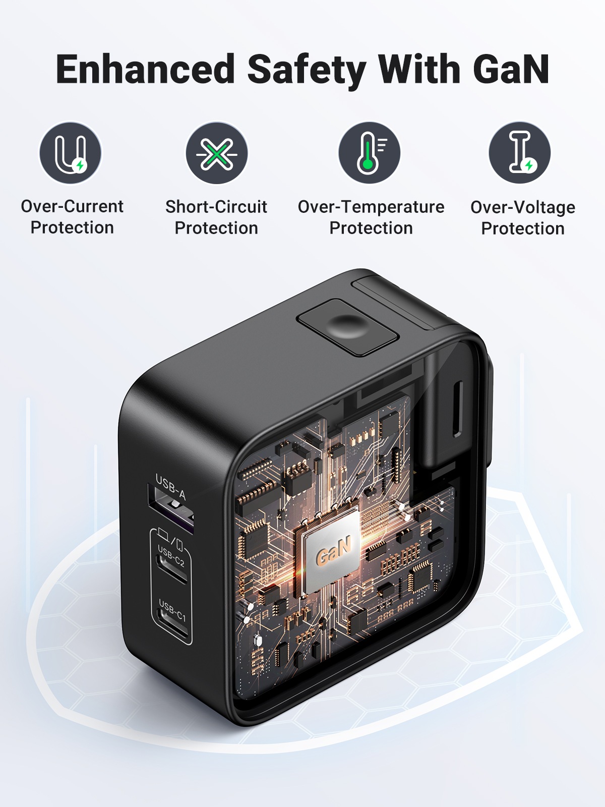 UGREEN Schnelllade-Gerät »USB-A+2*USB-C 65W GaN Worldwide Travel Fast Charger CD296«