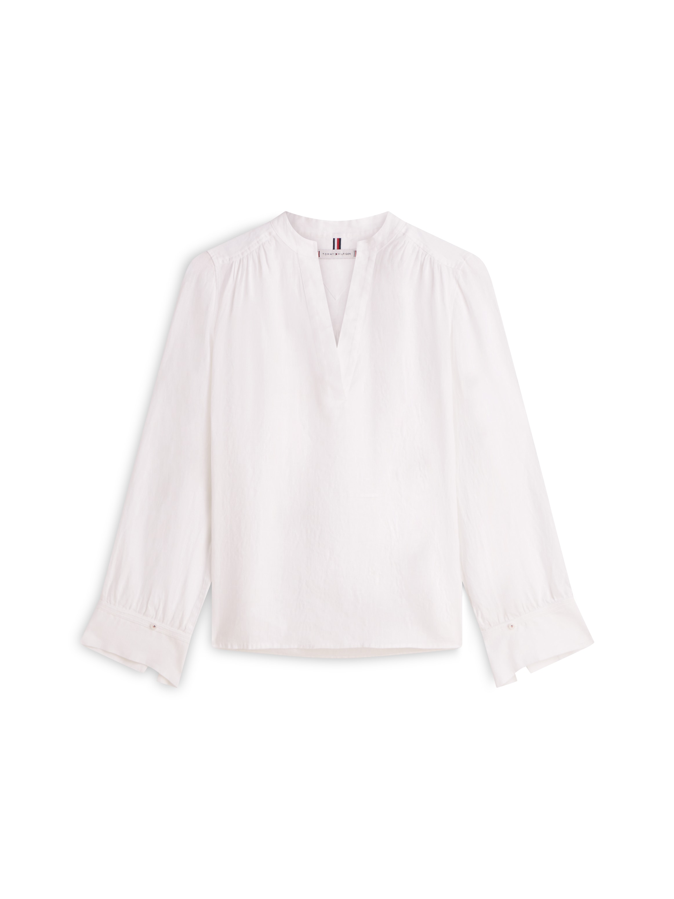 Tommy Hilfiger Langarmbluse »ESSENTIAL LINEN V-NECK LONGSLEEVE BLOUSE« mit gerafften Schultern, Relaxed Fit