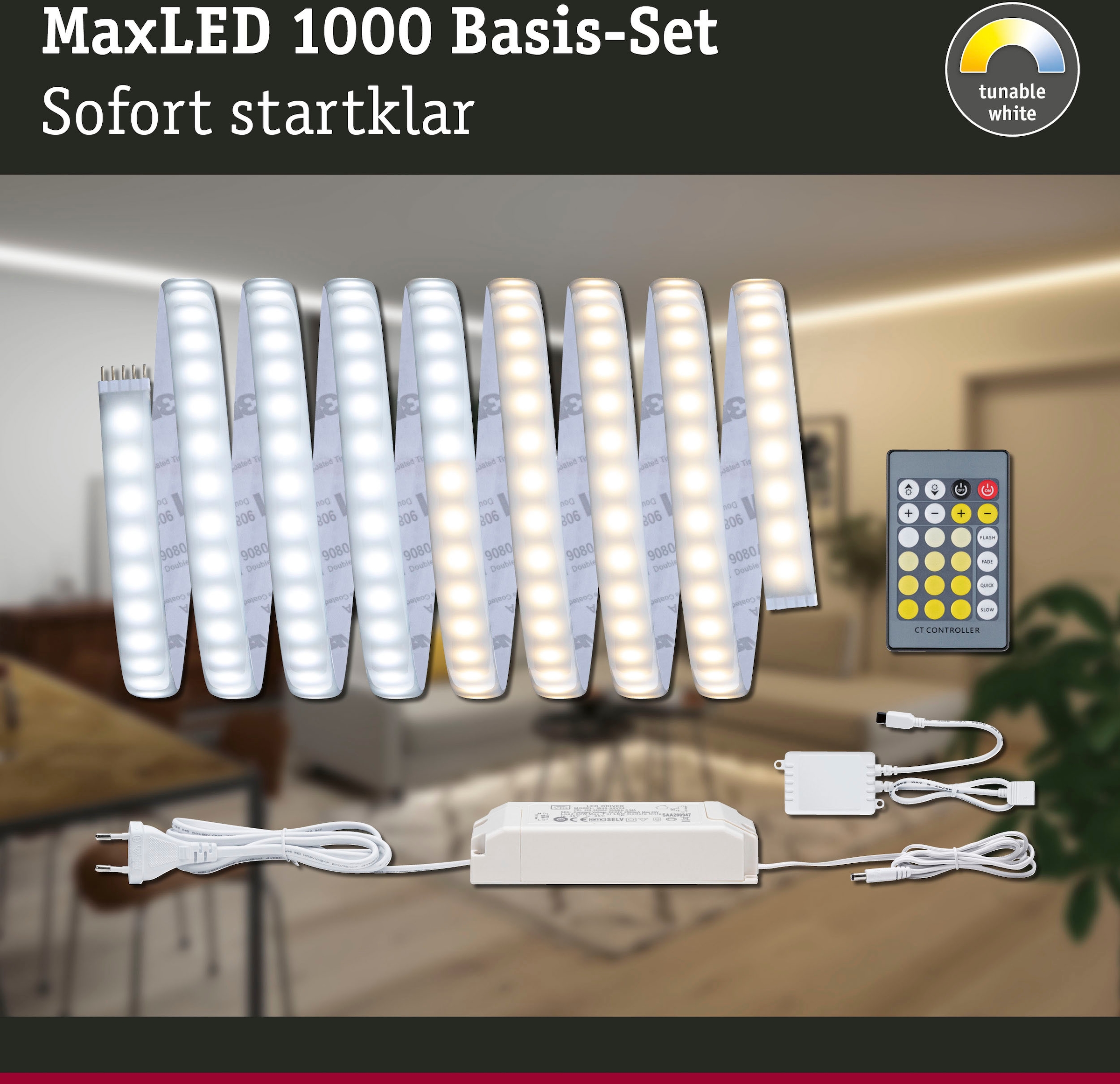 Paulmann LED-Streifen »MaxLED 1000 Basisset 3m IP44 Cover 2700-6500K 32W 230/24V 60VA«, 1 St.-flammig, Tunable White