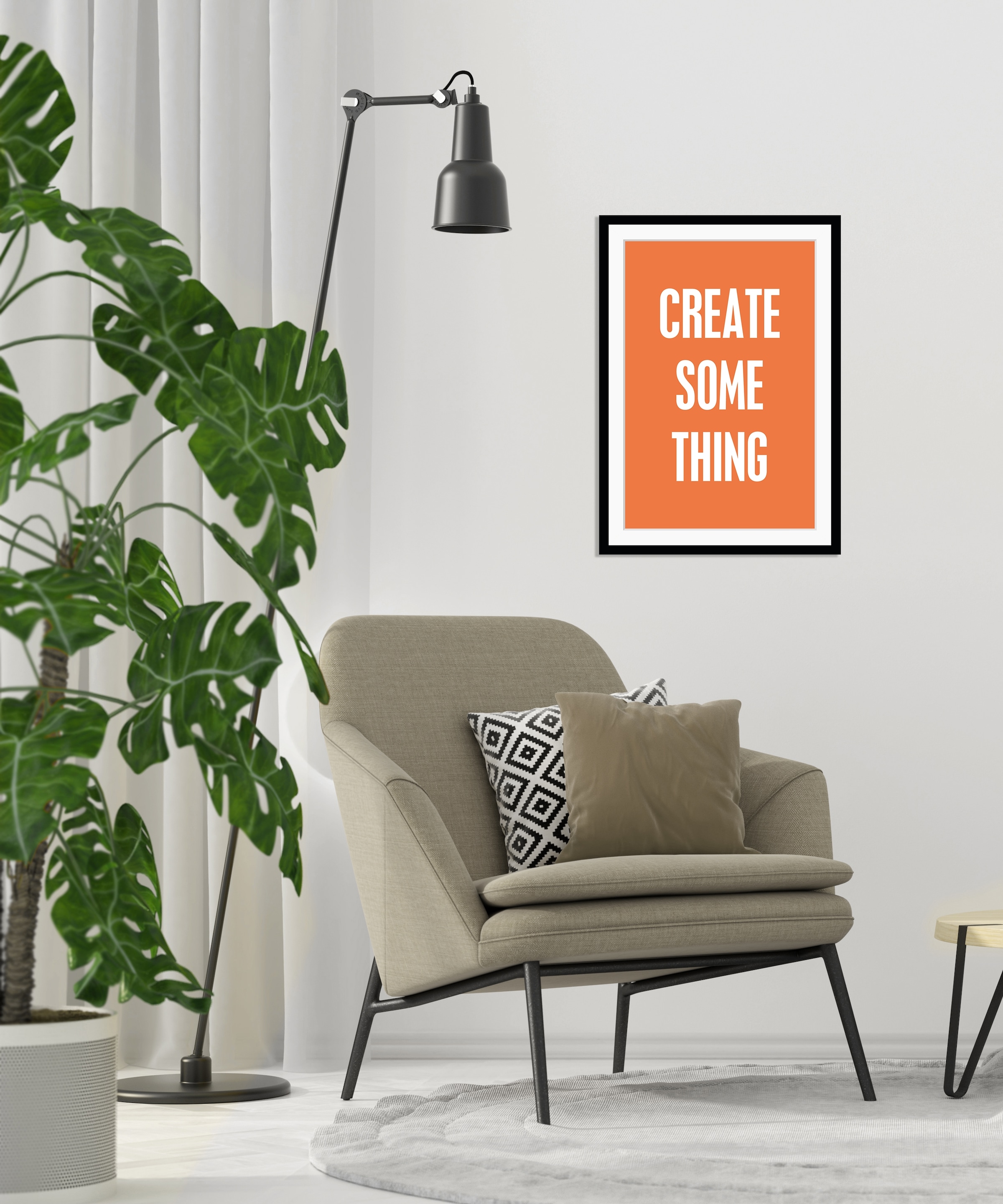 queence Bild »CREATE SOMETHING«, Sprüche & Texte, HD Premium Poster-Druck inkl. Holzrahmen