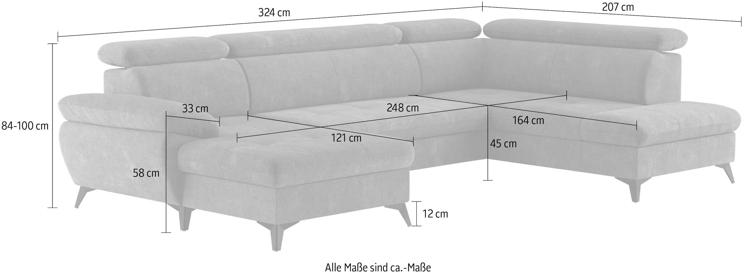 COTTA Wohnlandschaft »Hudson U-Form, B: 324 cm« mit Kopfteilverstellung, optional Bettfunktion & Bettkasten