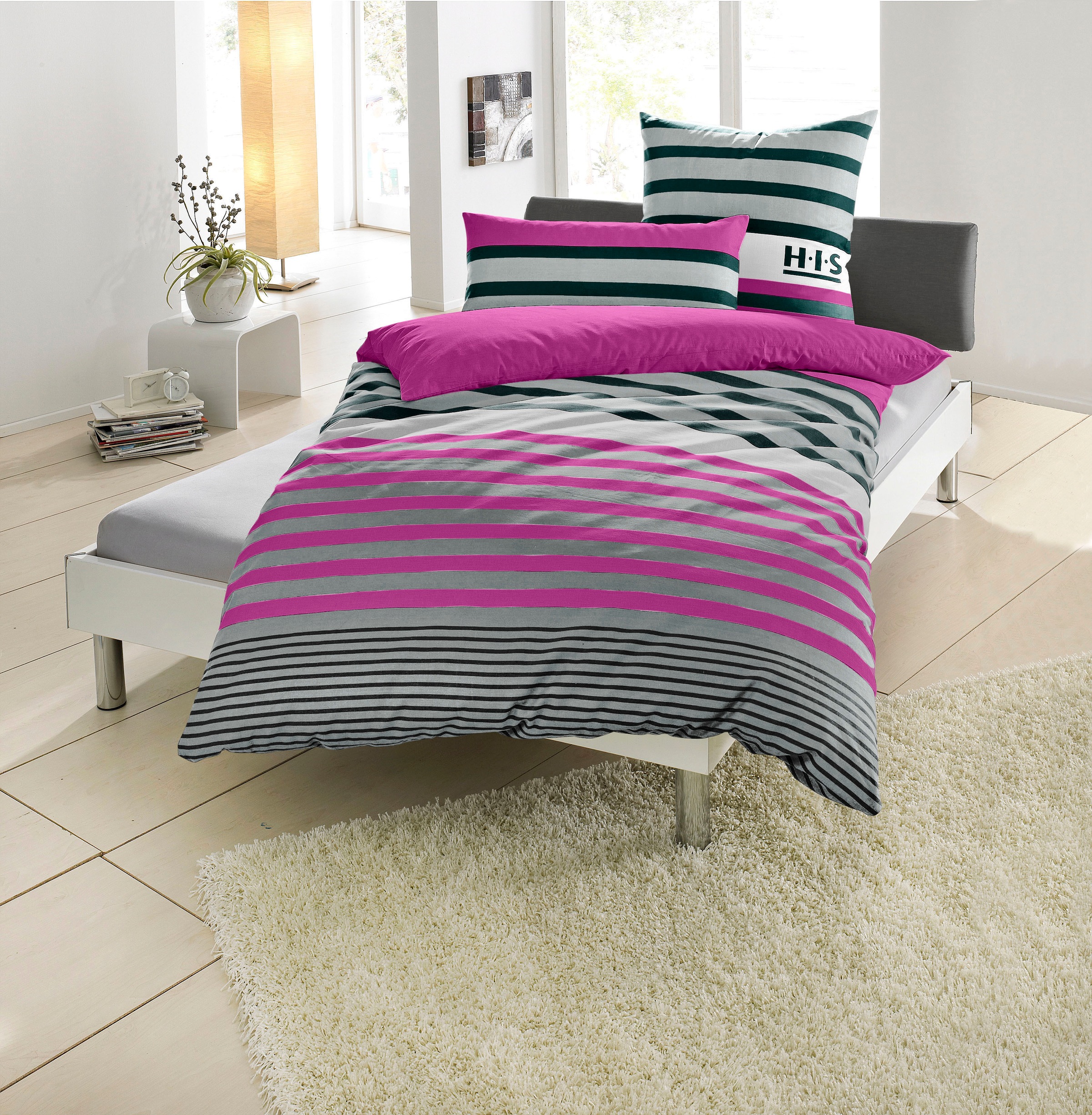 H.I.S Bettwäsche »Majoran«, im Streifen Design, 100% Baumwolle, Bettwäsche in Größe 135x200, 155x220 und 200x200 cm, Bettwäsche-Set in Linon oder Biber-Qualität. Mit Knöpfen