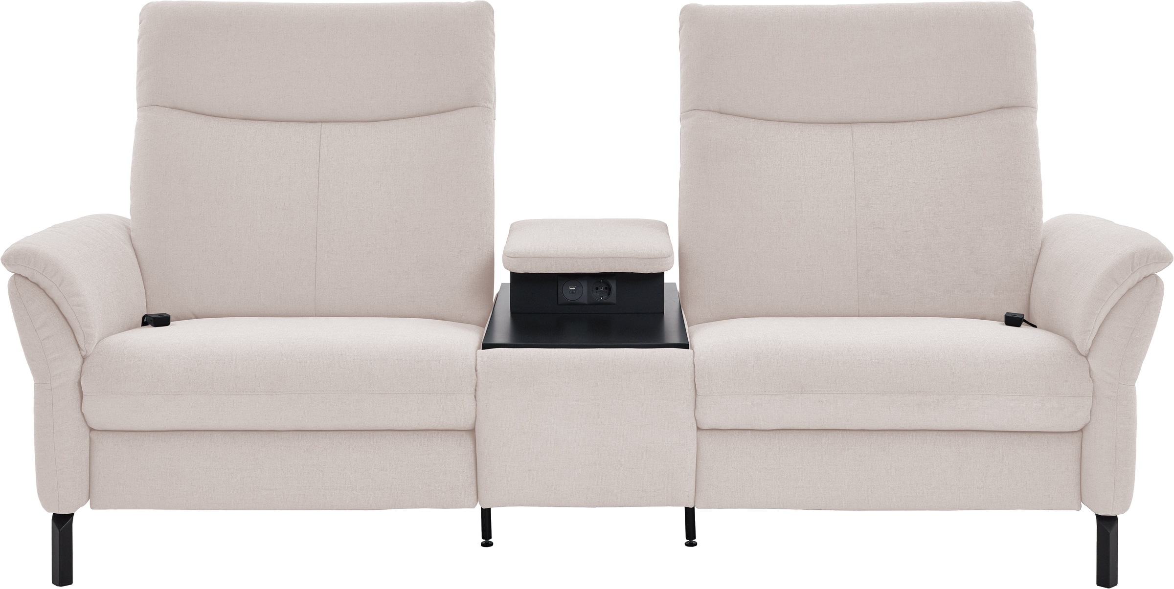 Home affaire 2-Sitzer »Sisto, inklusive 2x Relaxfunktion motorisch mit Herz-Waage-Beschlag« Zwischenelement mit Tisch, Steckdose & USB-Ladestation