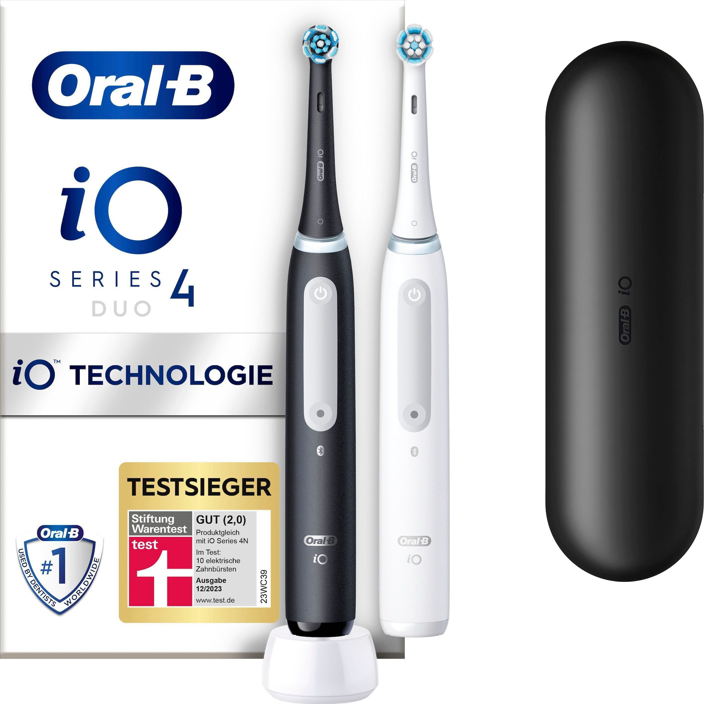 Oral-B Elektrische Zahnbürste »iO 4 Duopack«, 2 St. Aufsteckbürsten, mit Magnet-Technologie, 4 Putzmodi, Reiseetui
