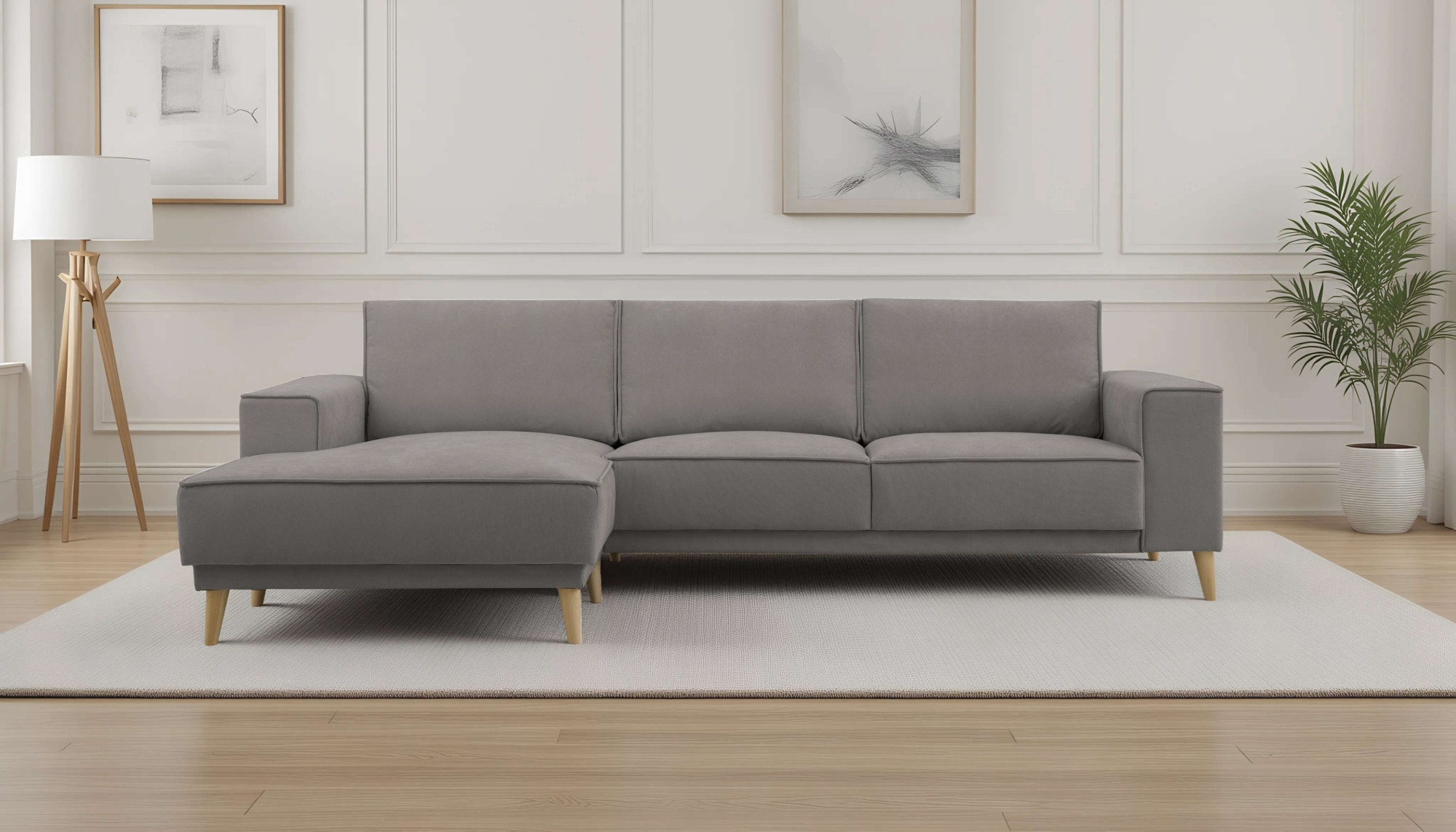 OTTO home Ecksofa »Oland Skandi, weicher Chenille-Stoff« L-Form, 280 cm, Wellenunterfederung, Skandi-Design, Massivholzfüße