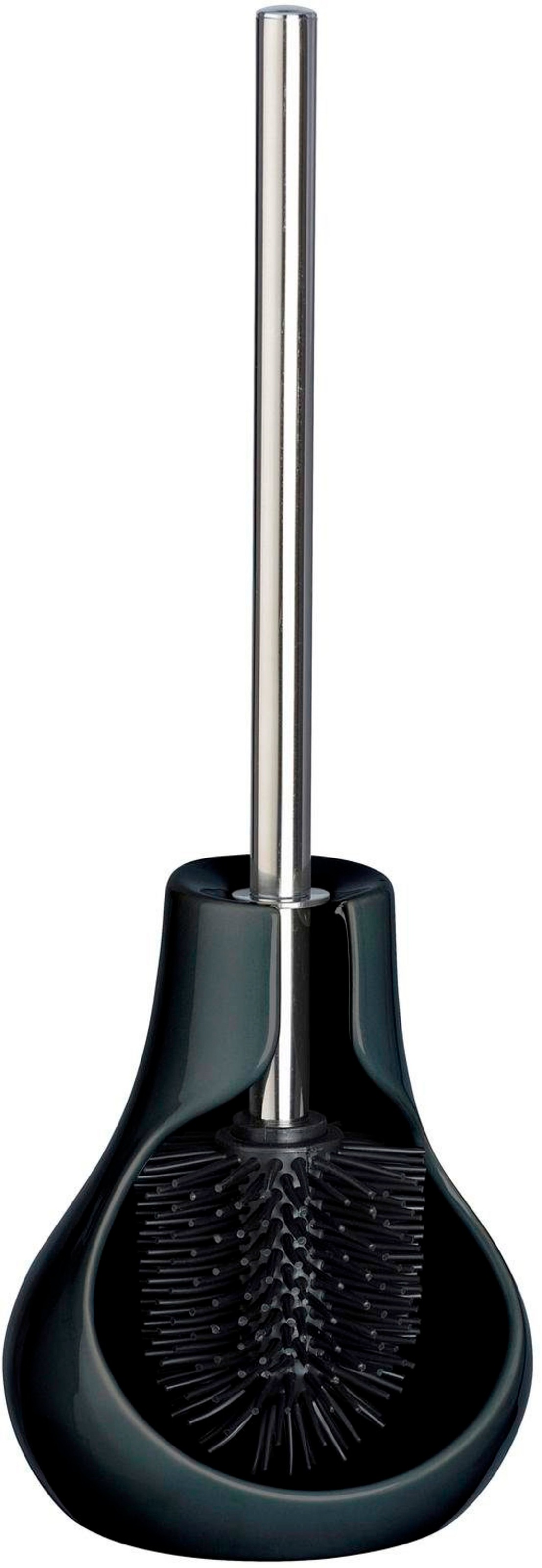 Spazzola Wc In Silicone Drop Neo, Spazzola Wc Nera, Ceramica, 14x40x13,5 Cm, Nero - Wenko
