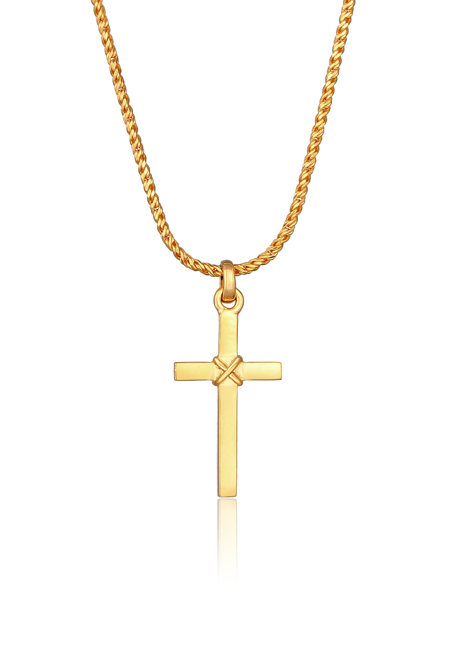 Kuzzoi Kette mit Anhänger »Halskette Herren Kreuz Flach Kordelkette 925 Silber«