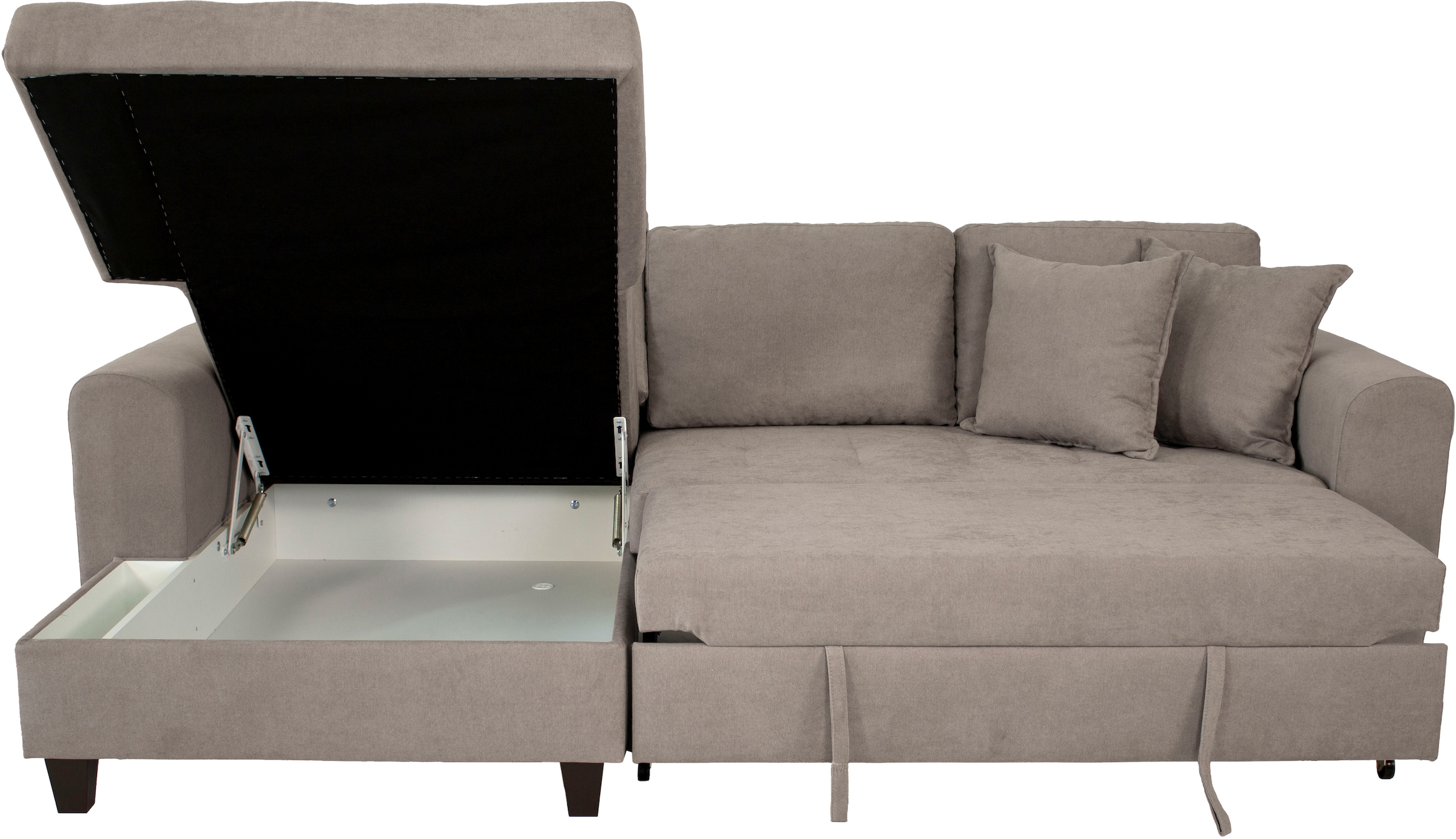 OTTO home Ecksofa »Moritz L-Form, B: 265 cm« mit Schlaffunktion, Bettkasten & Zierkissen