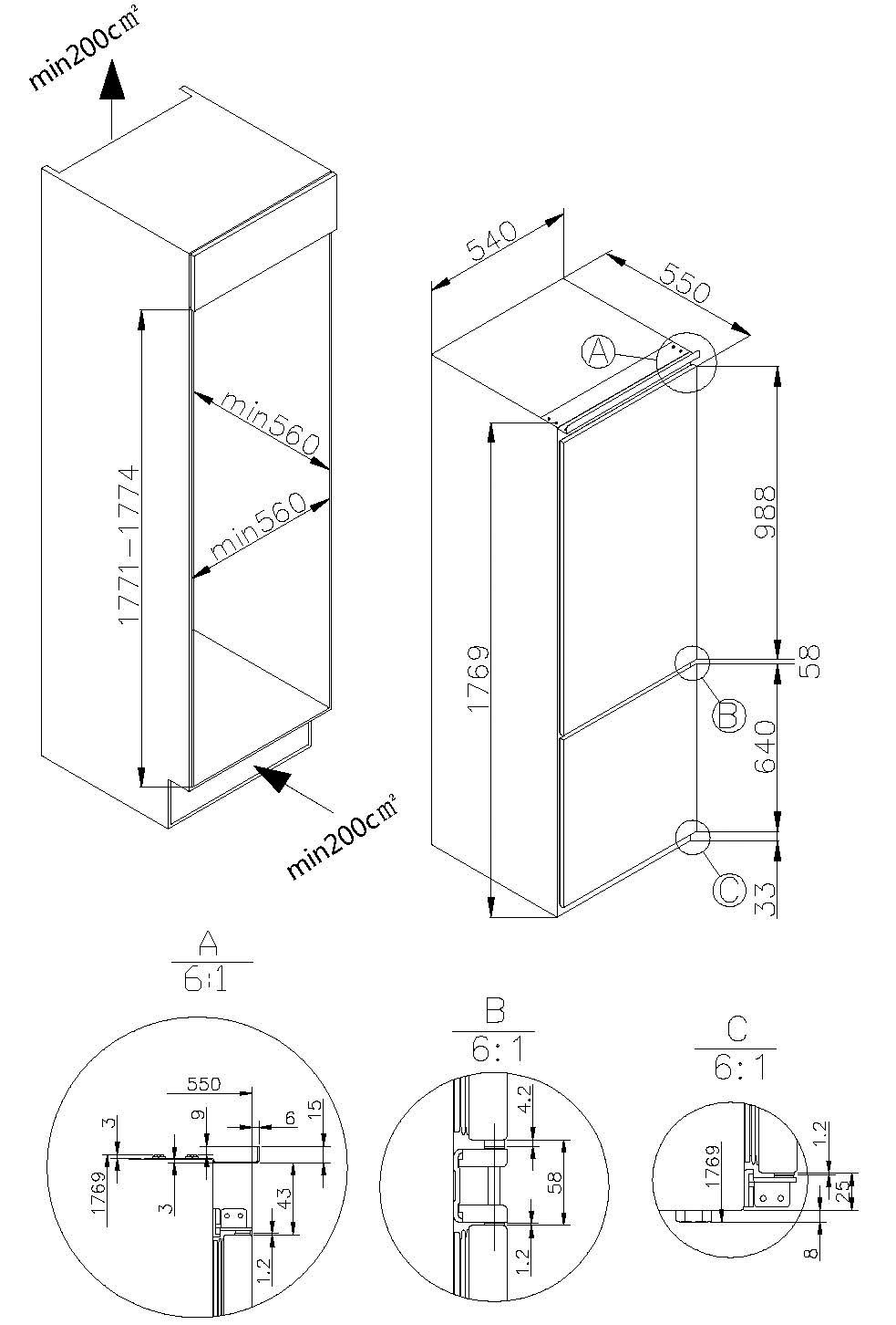 Amica Einbaukühlgefrierkombination »EKGCS 387 941«, Inverter Kompressor