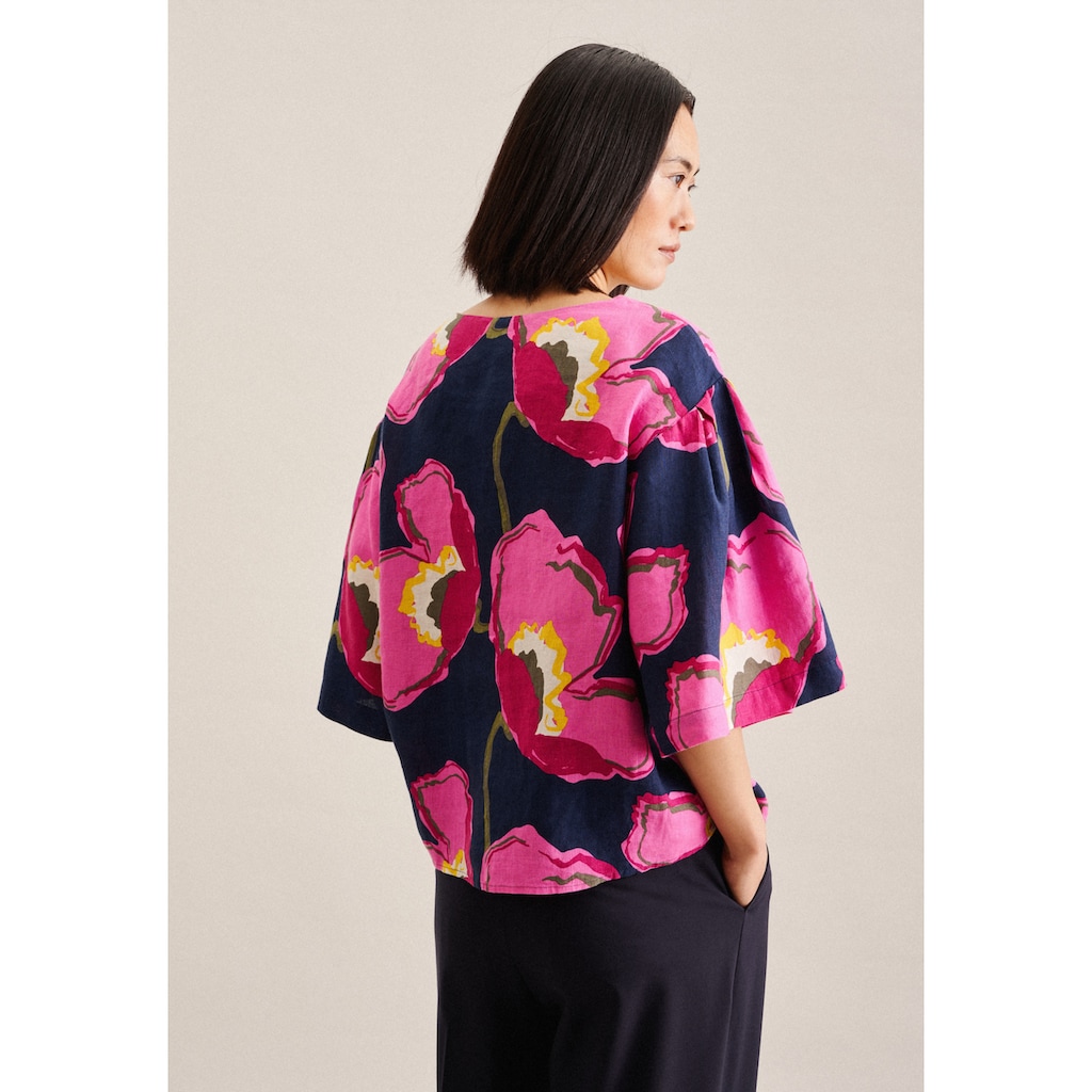 seidensticker Shirtbluse »Schwarze Rose«, Kurzarm Rundhals Floral