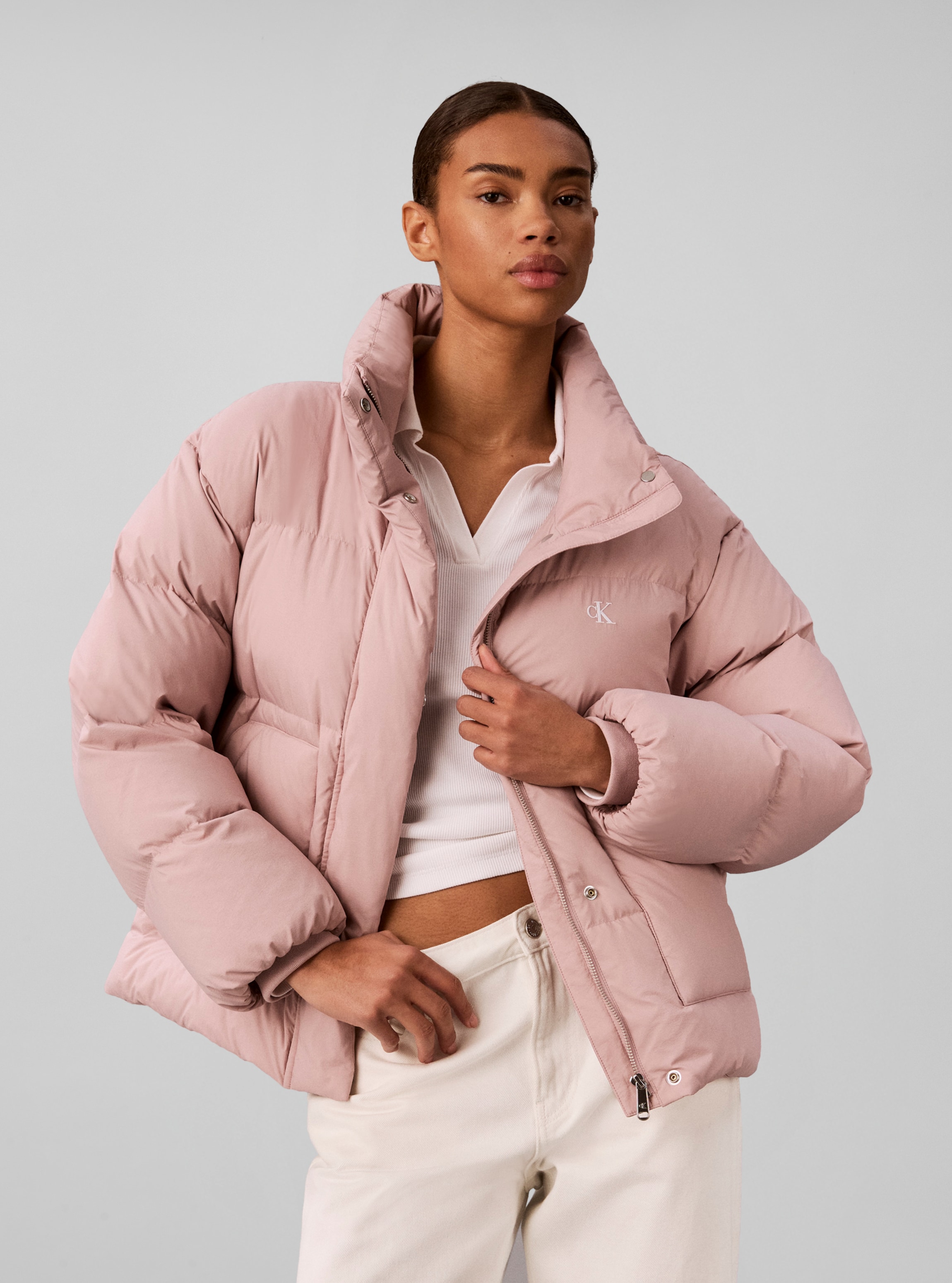 Calvin Klein Jeans Steppjacke »RELAXED STAND COLLAR DOWN« ohne Kapuze Regular fit mit Stehkragen