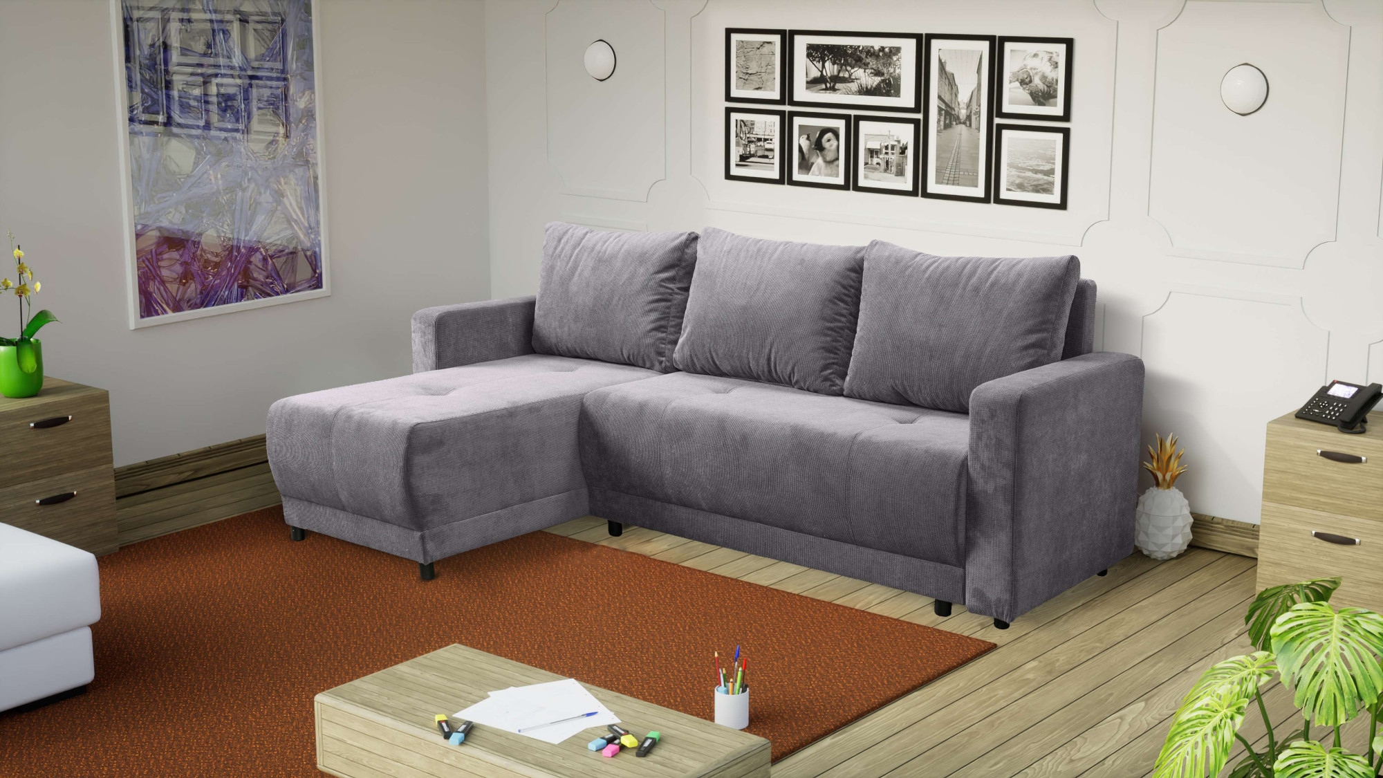 INOSIGN Ecksofa »Navarra, Schlafsofa, 230cm, m. Bettfunktion (115/200cm) und Bettkasten«, Recamiere beidseitig montierbar, in Cord