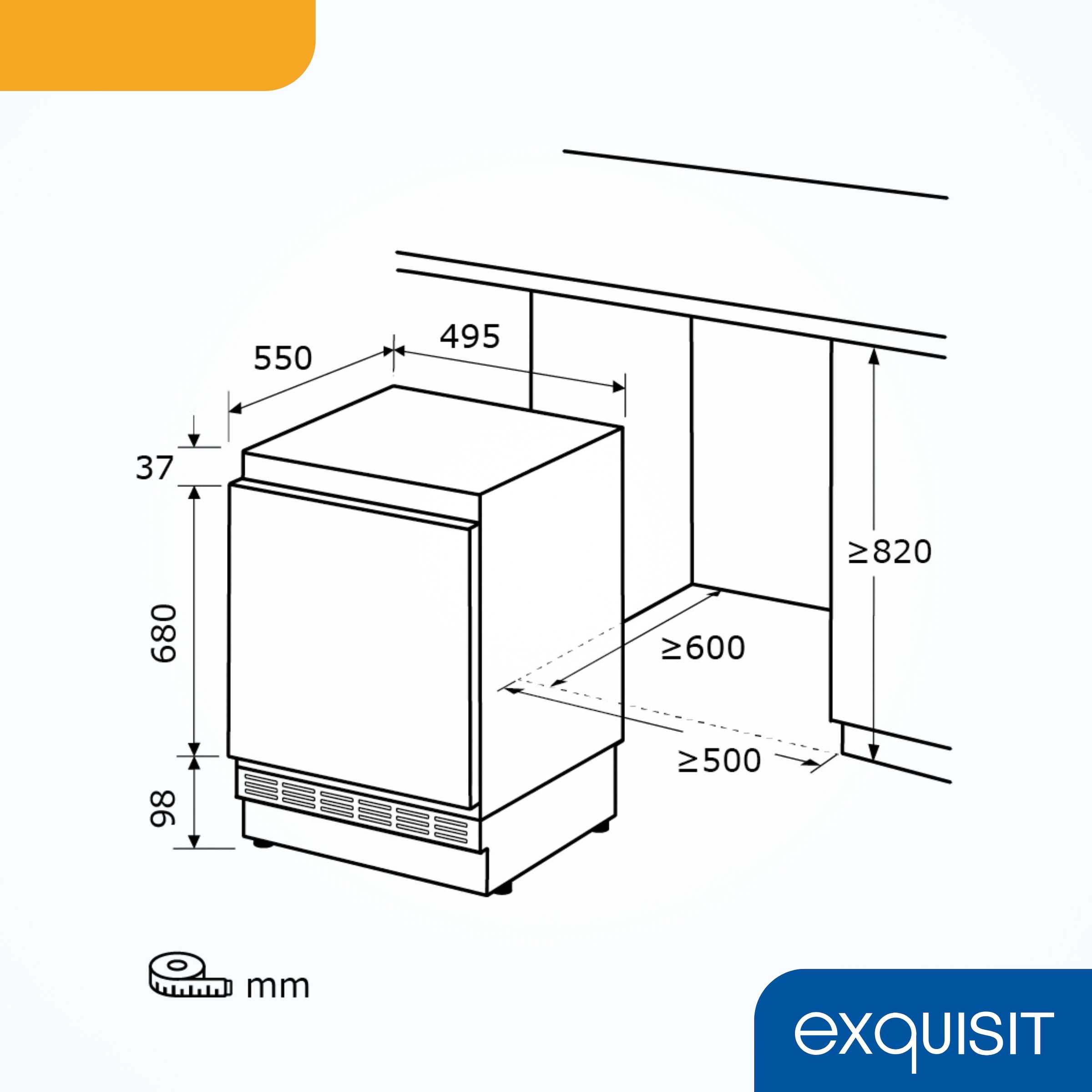exquisit Einbaukühlschrank »UKS115-3-081E« 81,5 cm hoch 49,5 cm breit Ideal zum Unterbauen in die Küchenzeile für kleine Küchen, Büroküchen