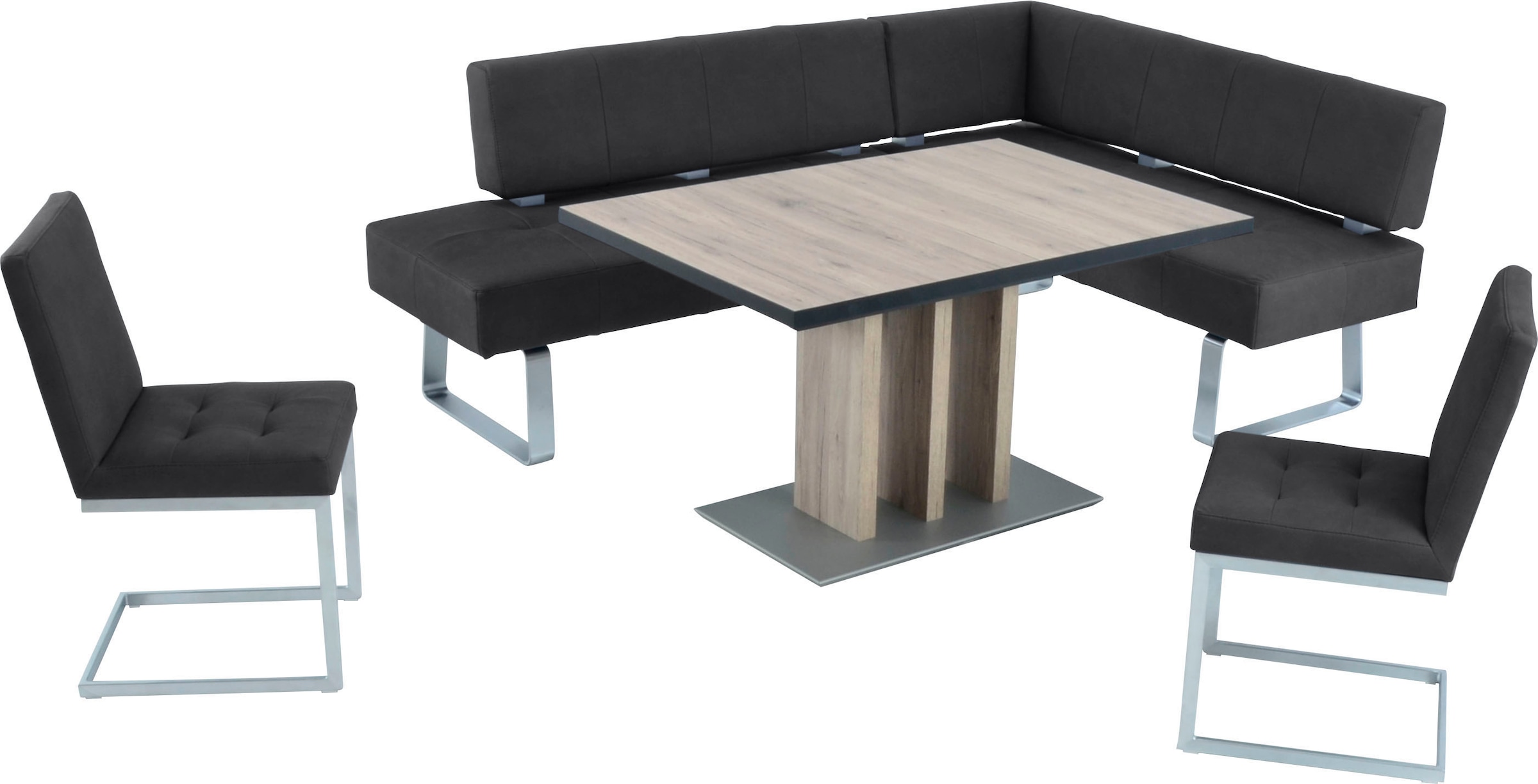 K+W Komfort & Wohnen, Eckbankgruppe »Spider II« Set, 4 Stk. tlg. langer Schenkel 227cm, 2 Freischwinger, Auszugstisch in Breite 130 cm, black81 +, B/H