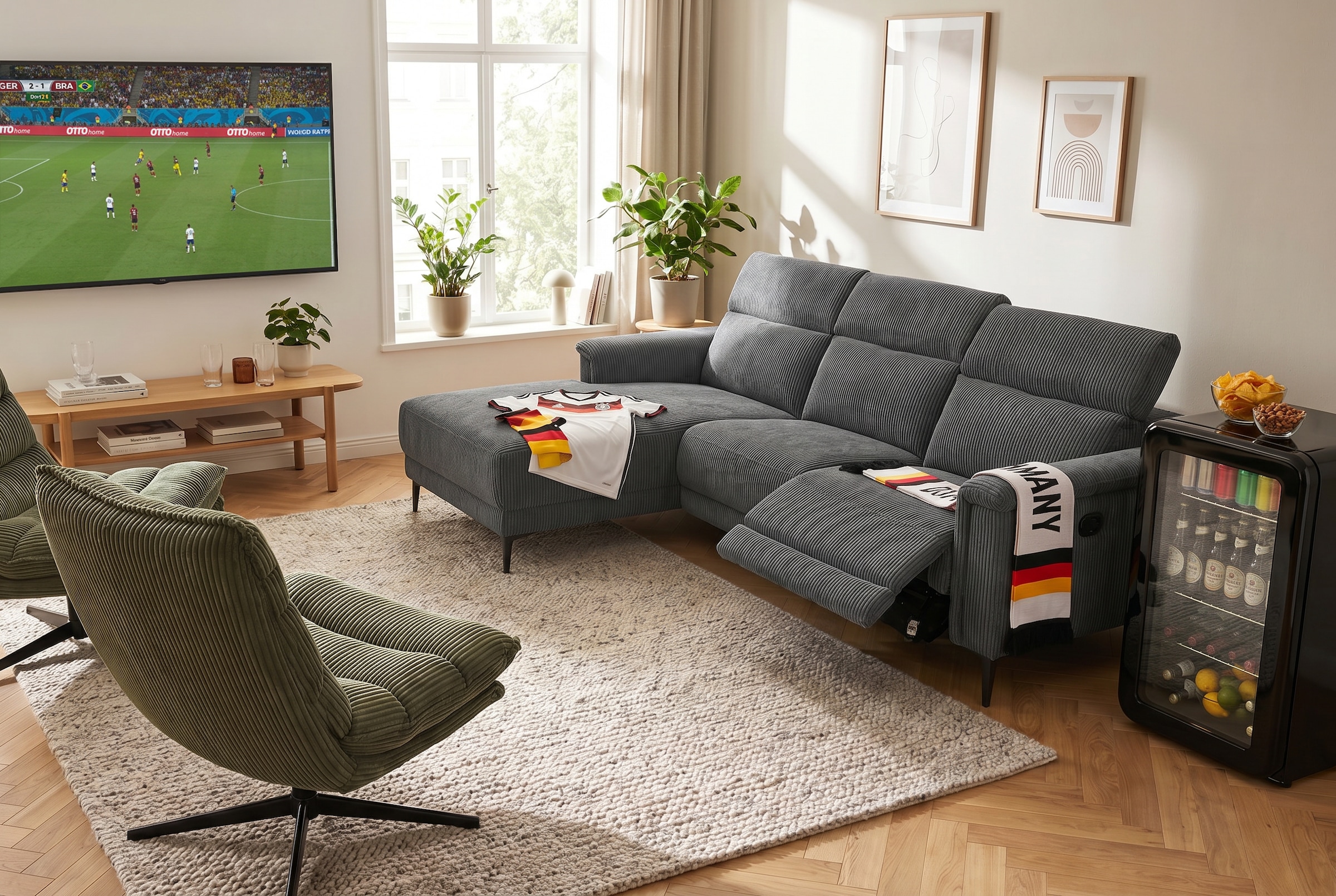 OTTO home Ecksofa »LUND Cord, L-Form, 261 cm, man. o. elektr. Relaxfunktion (mit USB-A)« USB-C bei elektrischer Variante und Kopfteilverstellung