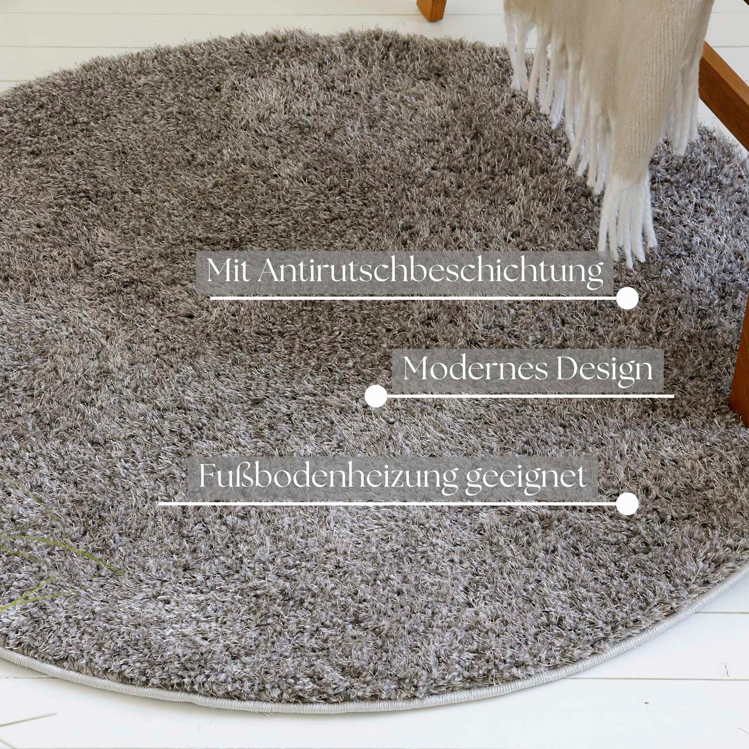 my home Hochflor-Teppich »Nickolas«, rund, 30 mm Höhe, Langflor, Shaggy, dichter weicher Hochflor, uni farben, Wohnzimmer