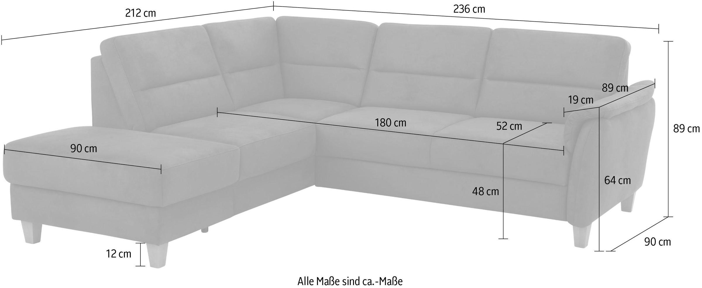 Home affaire Ecksofa »Palmera L-Form, B: 236 cm«, optional Bettfunktion & Bettkasten, Federkern