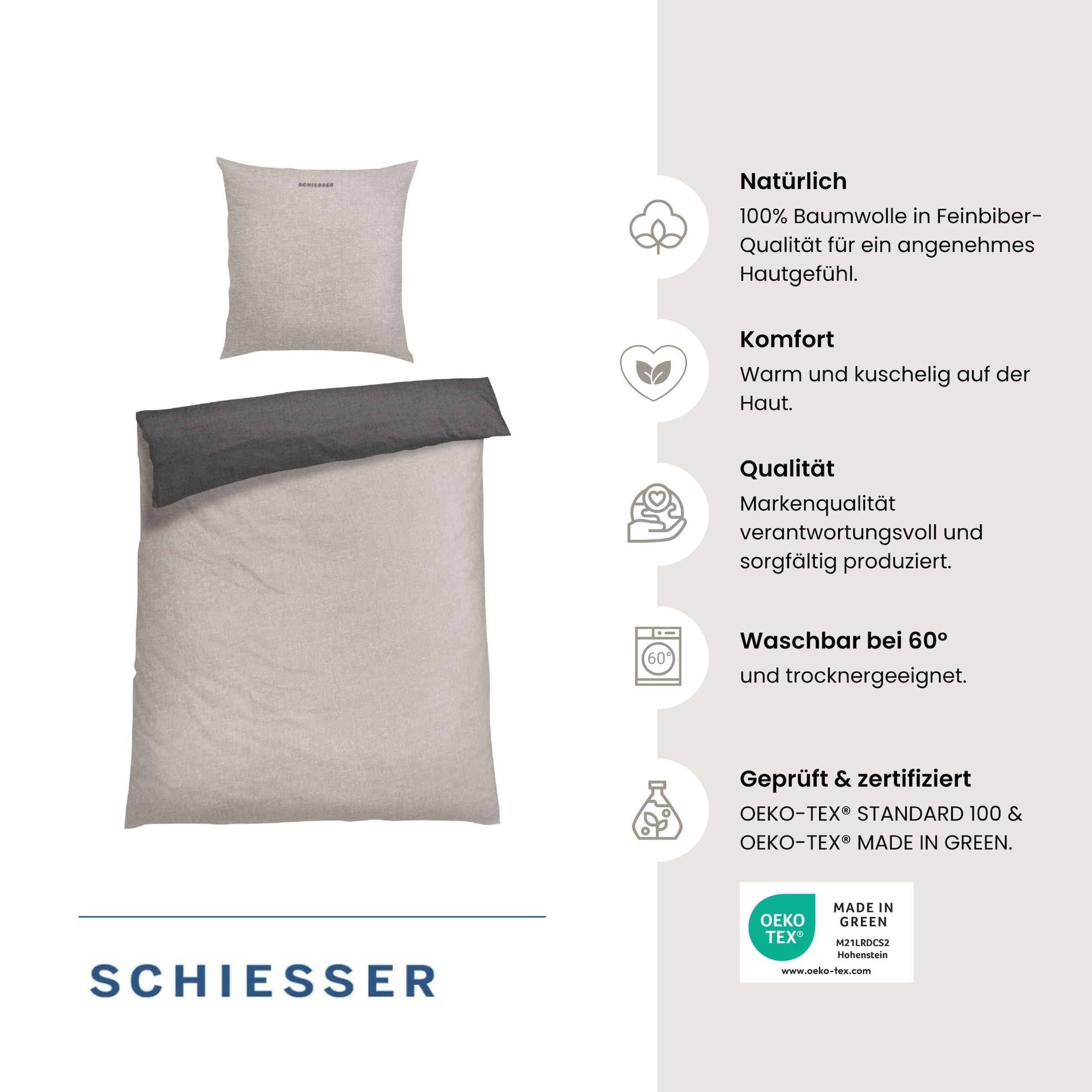 Wende-Bettwäsche 2-teilig Feinbiber silber - SCHIESSER Home 135*200